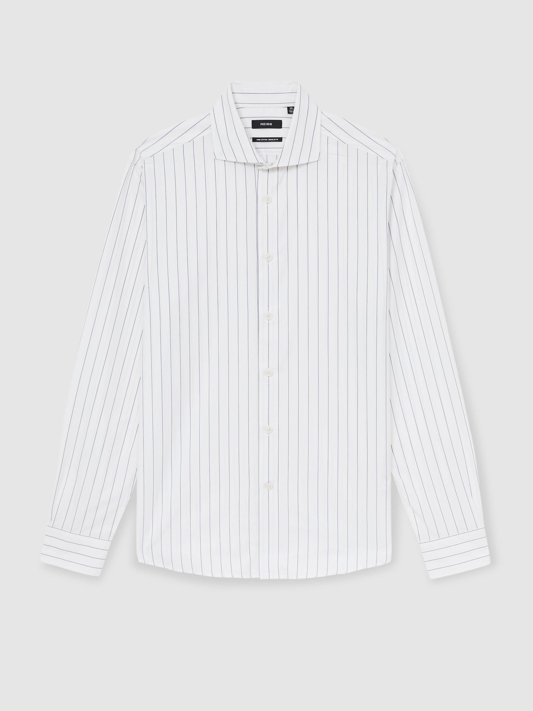 Cotton Cutaway Collar Stripe Shirt in Blue/White Product Image