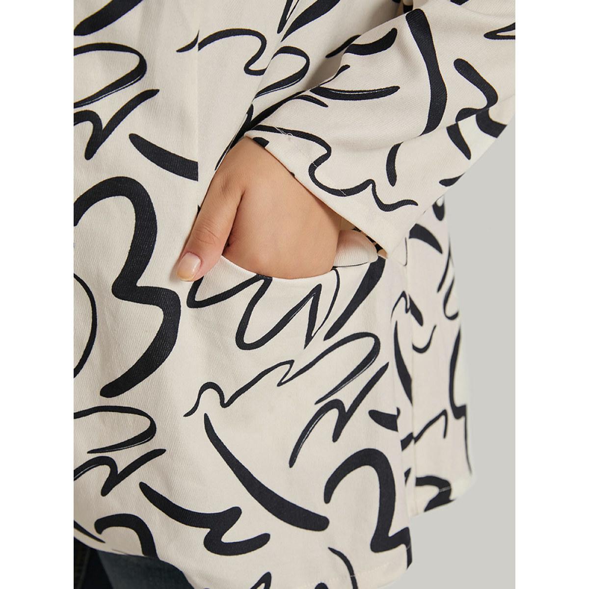 Plus Size Line Print Suit Collar Pocket Button Through Blazer Ivory Women Dailywear Geometric Button Sleeve Long Sleeve Suit Collar 10/M Pocket Office Blazers BloomChic Product Image