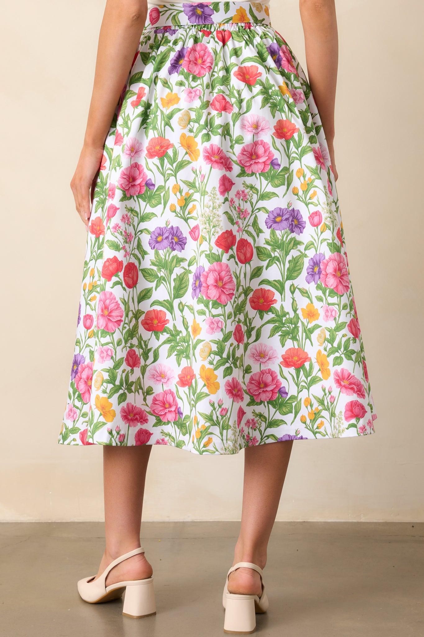 Thena Secret Garden Floral Cotton Belted Midi Skirt Product Image