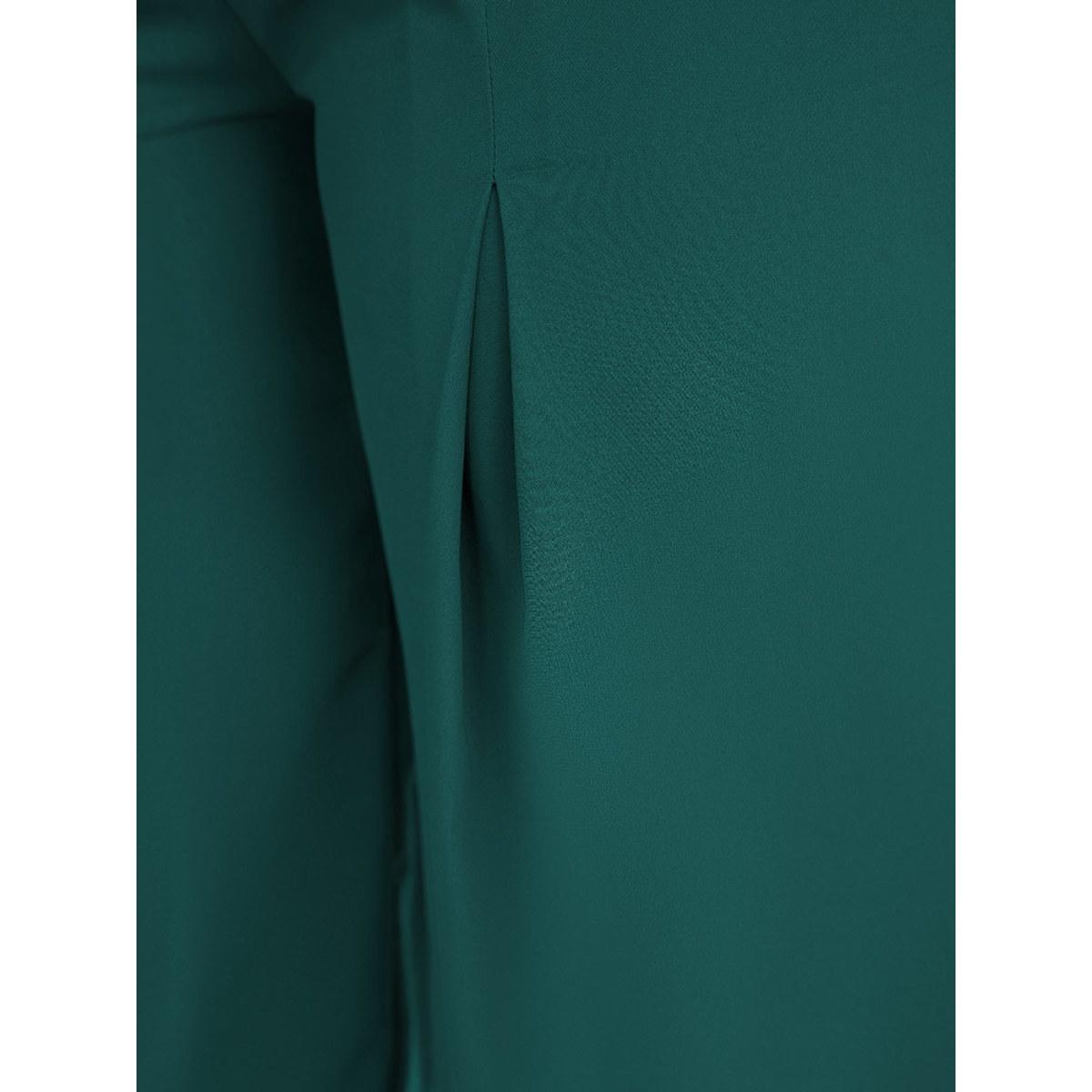 Plus Size Solid Pleated Button Detail Straight Leg Pants Women ArmyGreen Office Straight Leg High Rise Office Pants BloomChic 28/5X Product Image