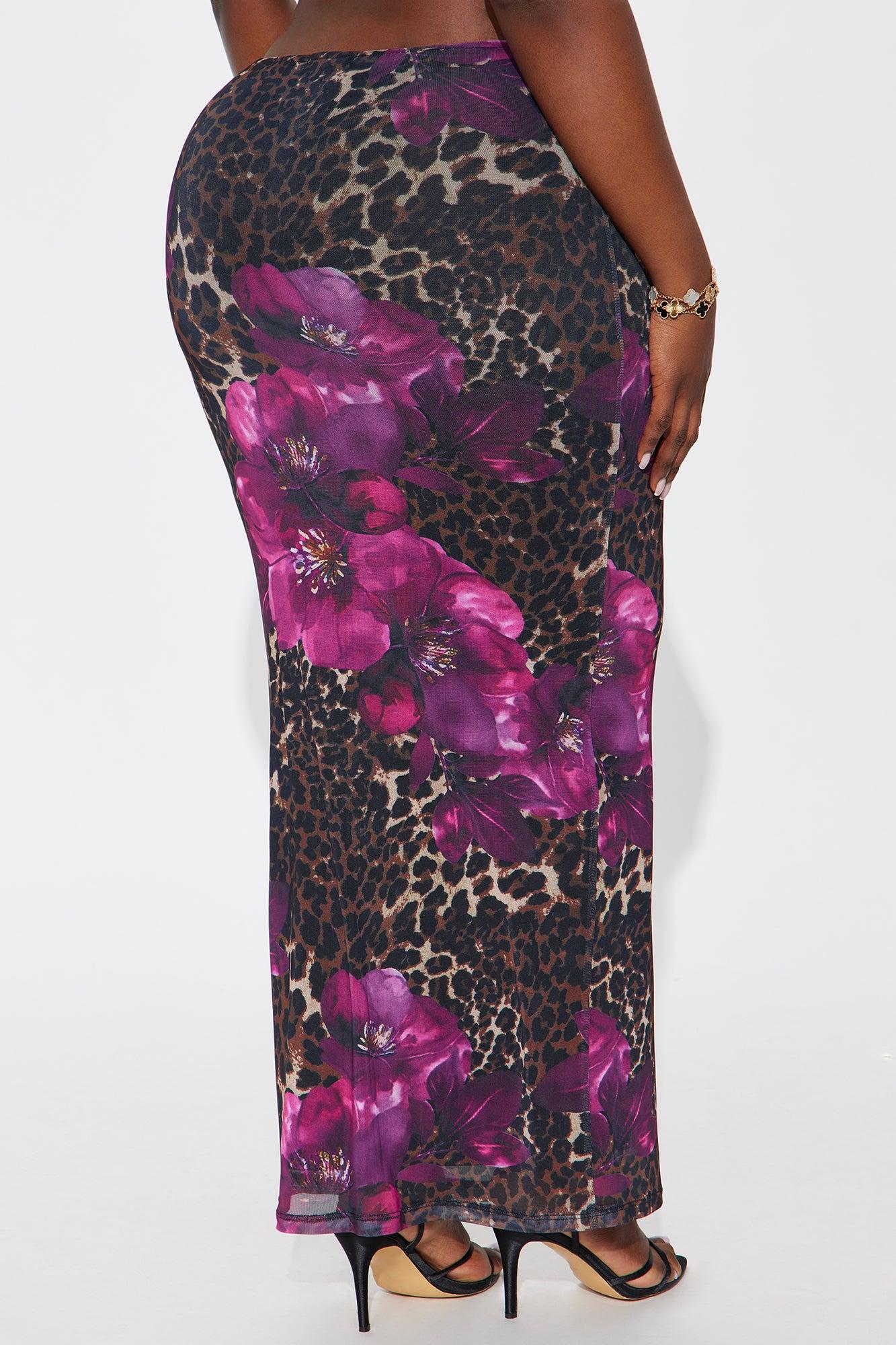 In The Name Of The Game Floral Leopard Maxi Skirt - Purple/combo Female Product Image