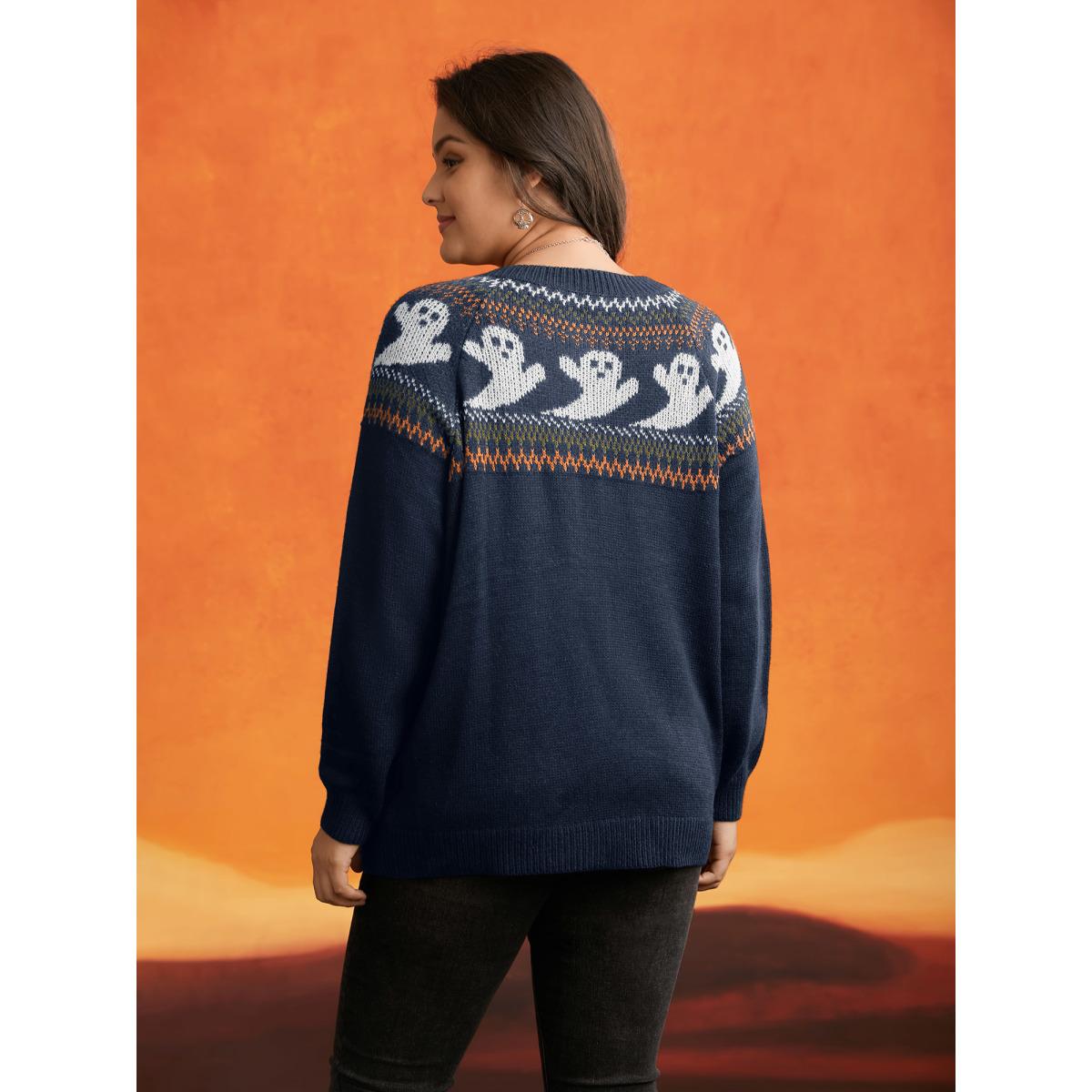 Plus Size Ghostly Fair Isle Button-Up Cardigan Indigo Women Casual Long Sleeve Everyday Cardigans BloomChic 30/6X Product Image