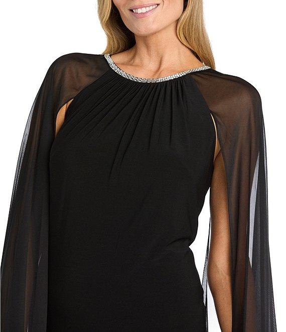 R & M Richards Beaded Crew Neck Sleeveless Cape Sheath Dress Product Image