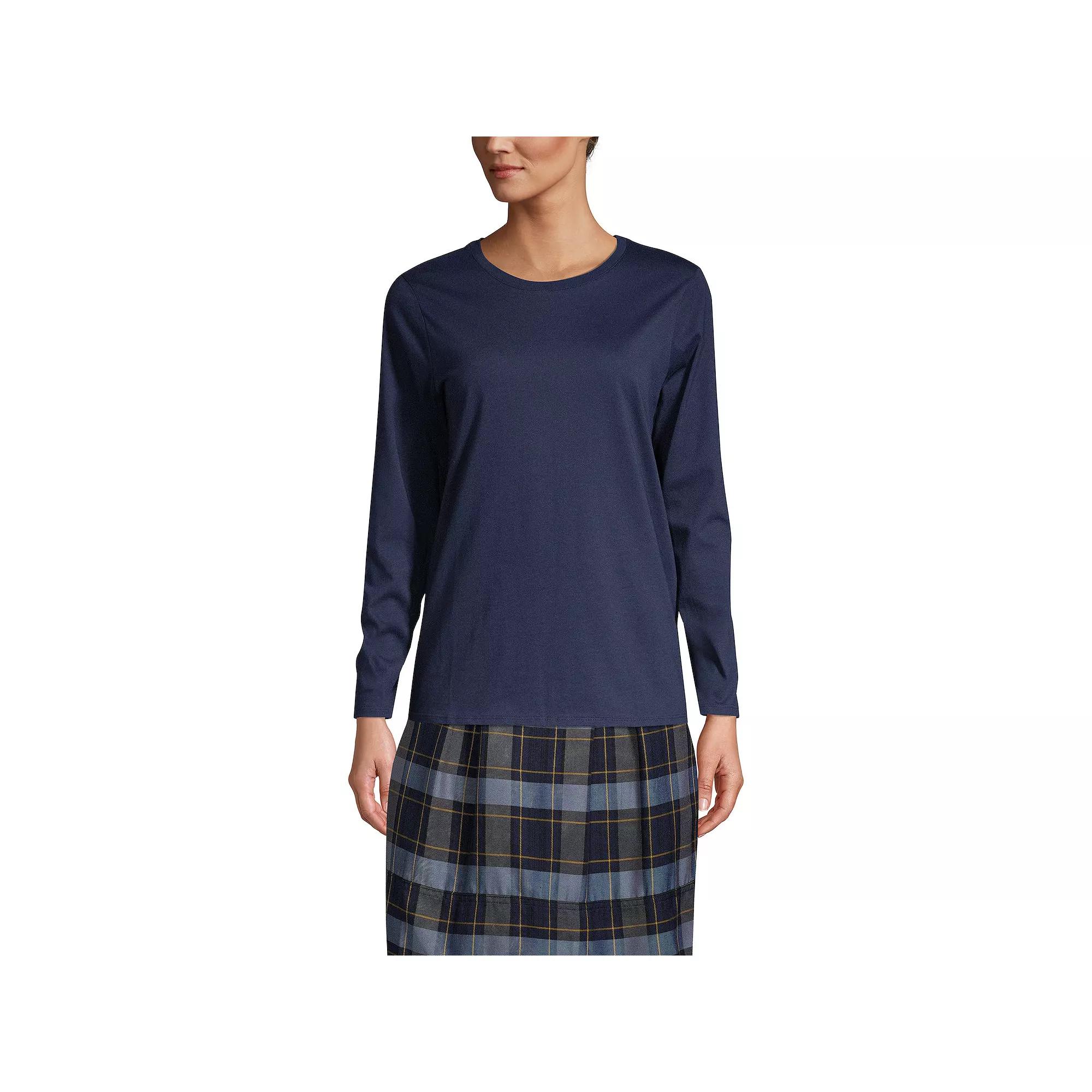 Women's Lands' End School Uniform Long Sleeve Essential T-shirt, Size: Small, Classic Blue Product Image