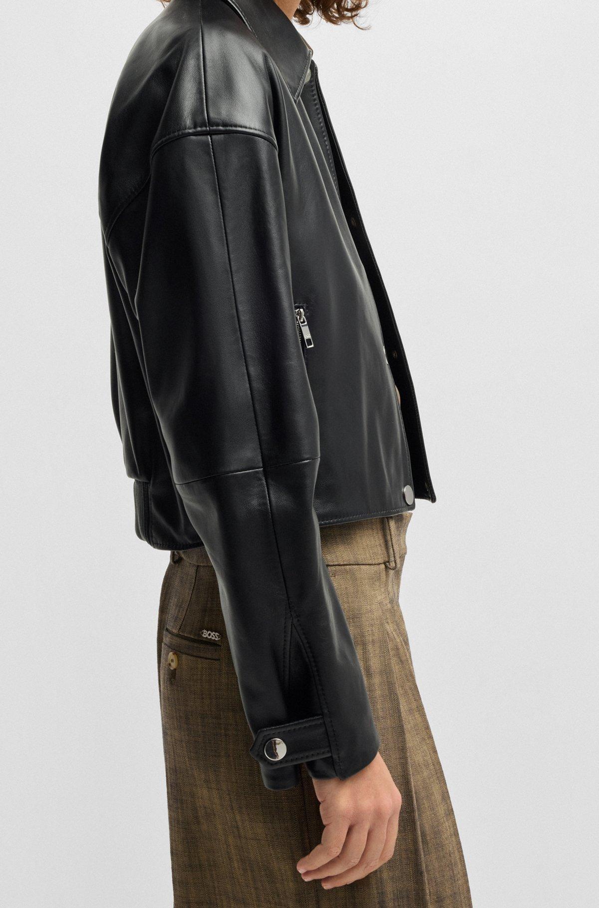 Leather jacket with covered press studs Product Image