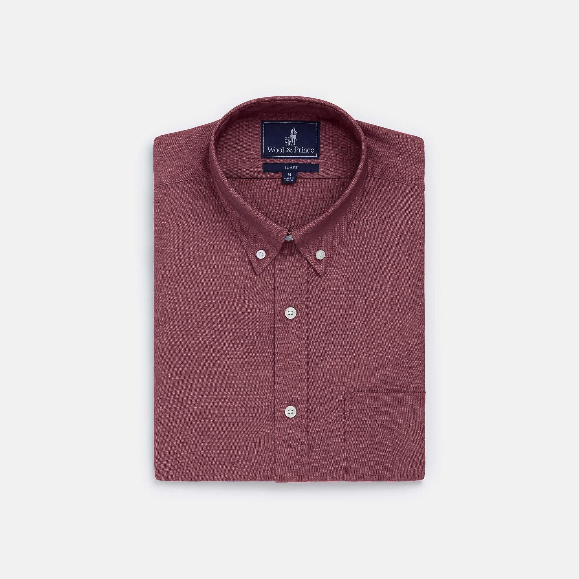 Merino Wool Button-Down Shirt | Burgundy Oxford 210 Product Image