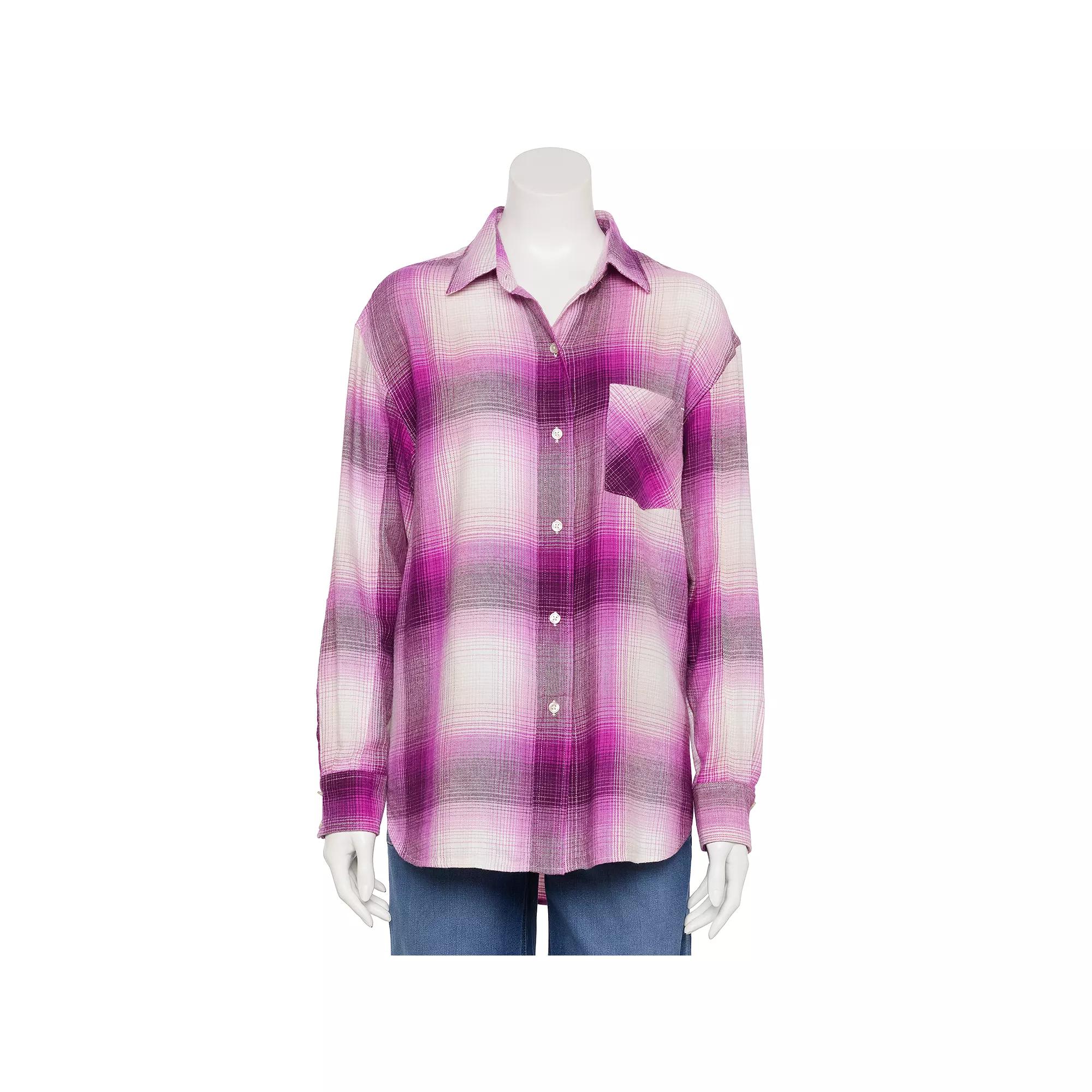Petite Sonoma Goods For Life® Oversized Boyfriend Flannel, Women's, Size: Large Petite, Dark Purple Plaid Product Image