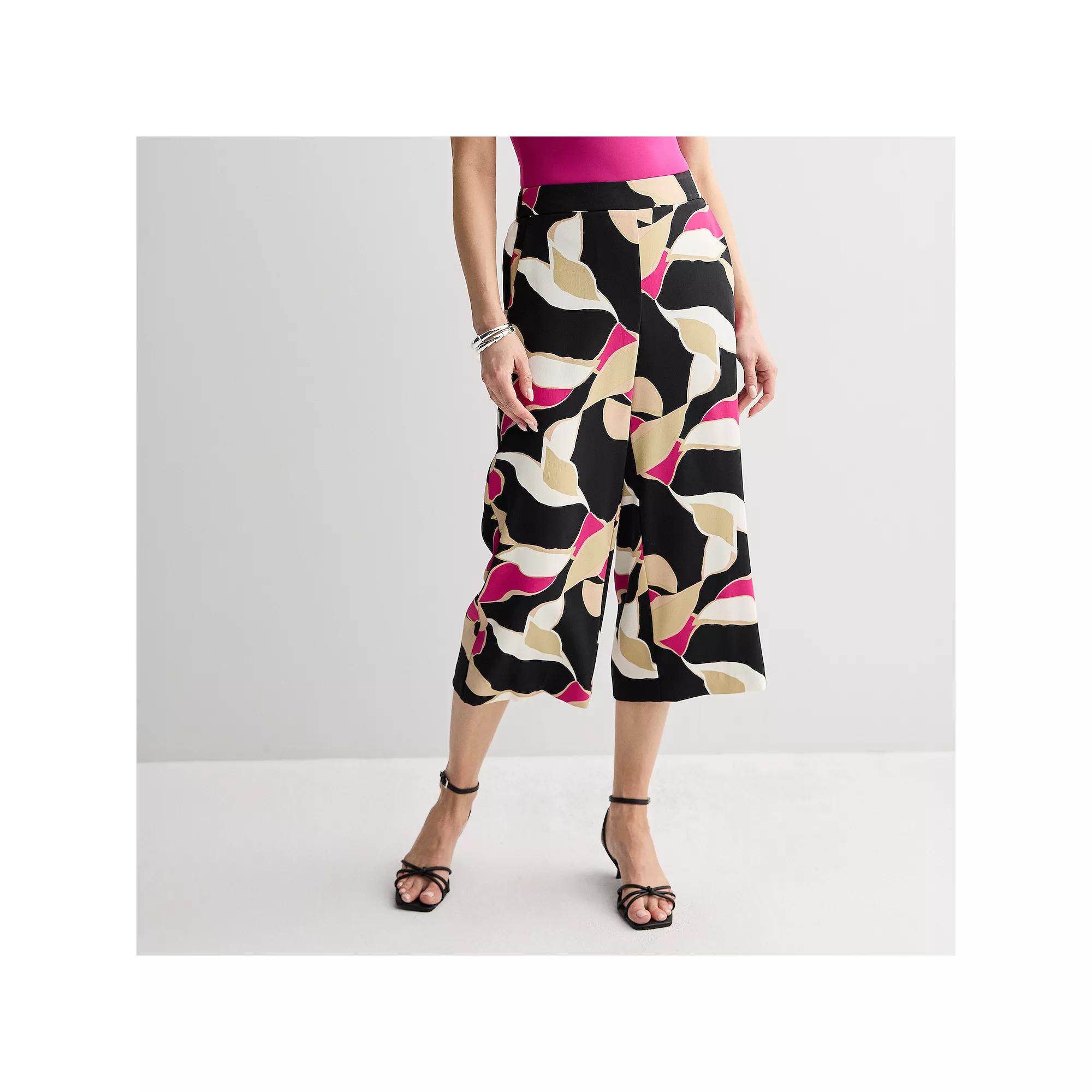 Petite Nine West Airflow Pull-On Wide Leg Crop Pants, Women's, Size: XL Petite, Black Mid Abstract Product Image