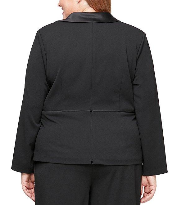 Alex Evenings Plus Size Satin Collar V-Neck Long Sleeve Crepe Tuxedo Blouse Product Image