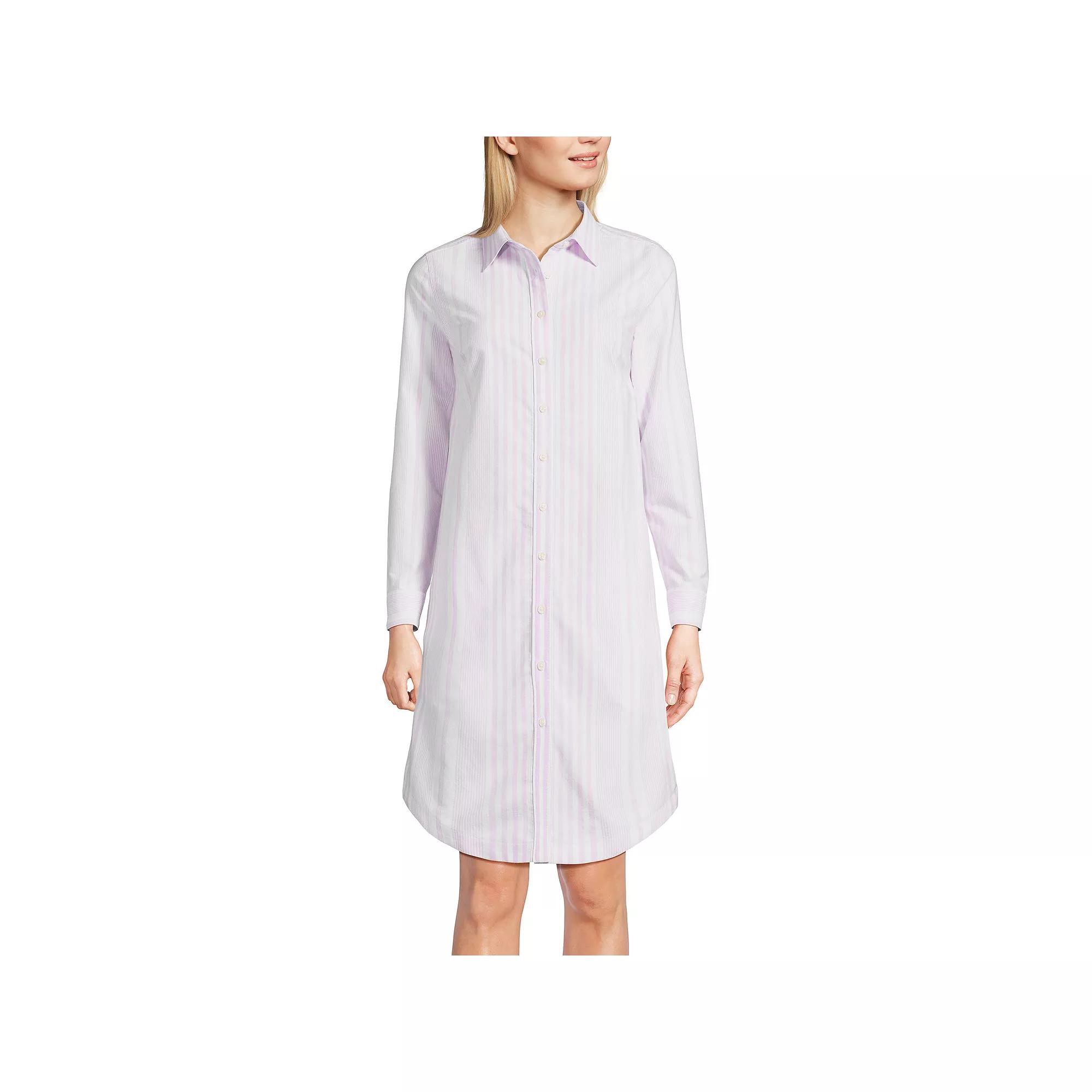 Women's Lands' End Oxford Long Sleeve Button Front Shirt Dress, Size: Medium, Purple Founder Stripe Product Image