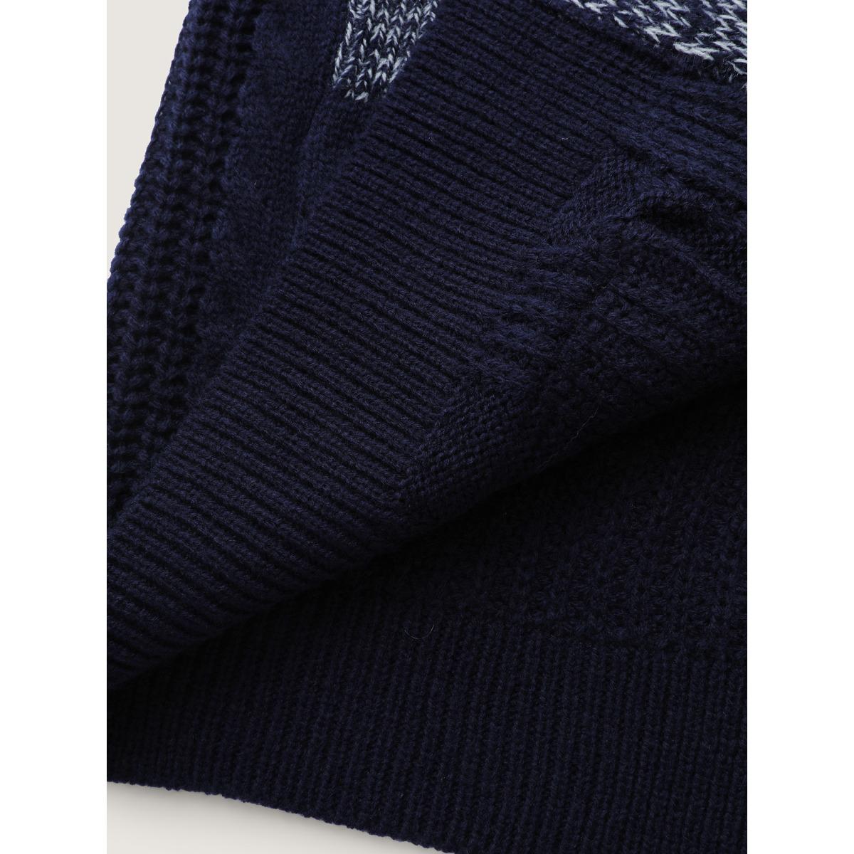 Plus Size Mixed-Yarn Color Contrast Pockets Knit Cardigan Indigo Women Leisure Loose Long Sleeve Casual Cardigans BloomChic 18-20/2X Product Image