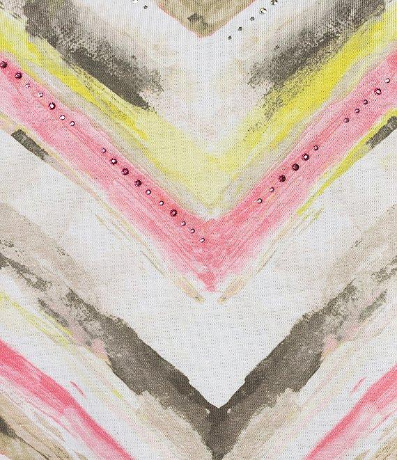 Allison Daley Chevron Strokes Print Embellished Short Sleeve Crew Neck Knit Top Product Image