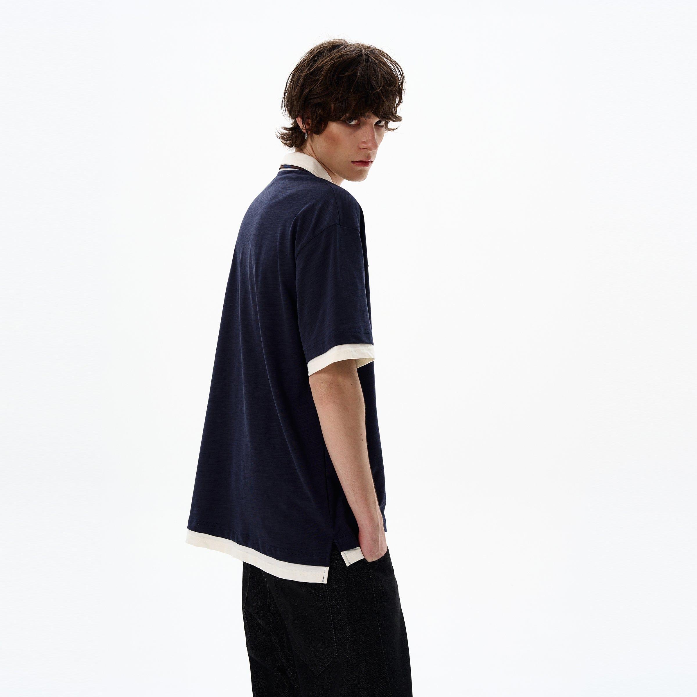 RT No. 12694 CONTRAST HENRY COLLAR SHORT SLEEVE Product Image