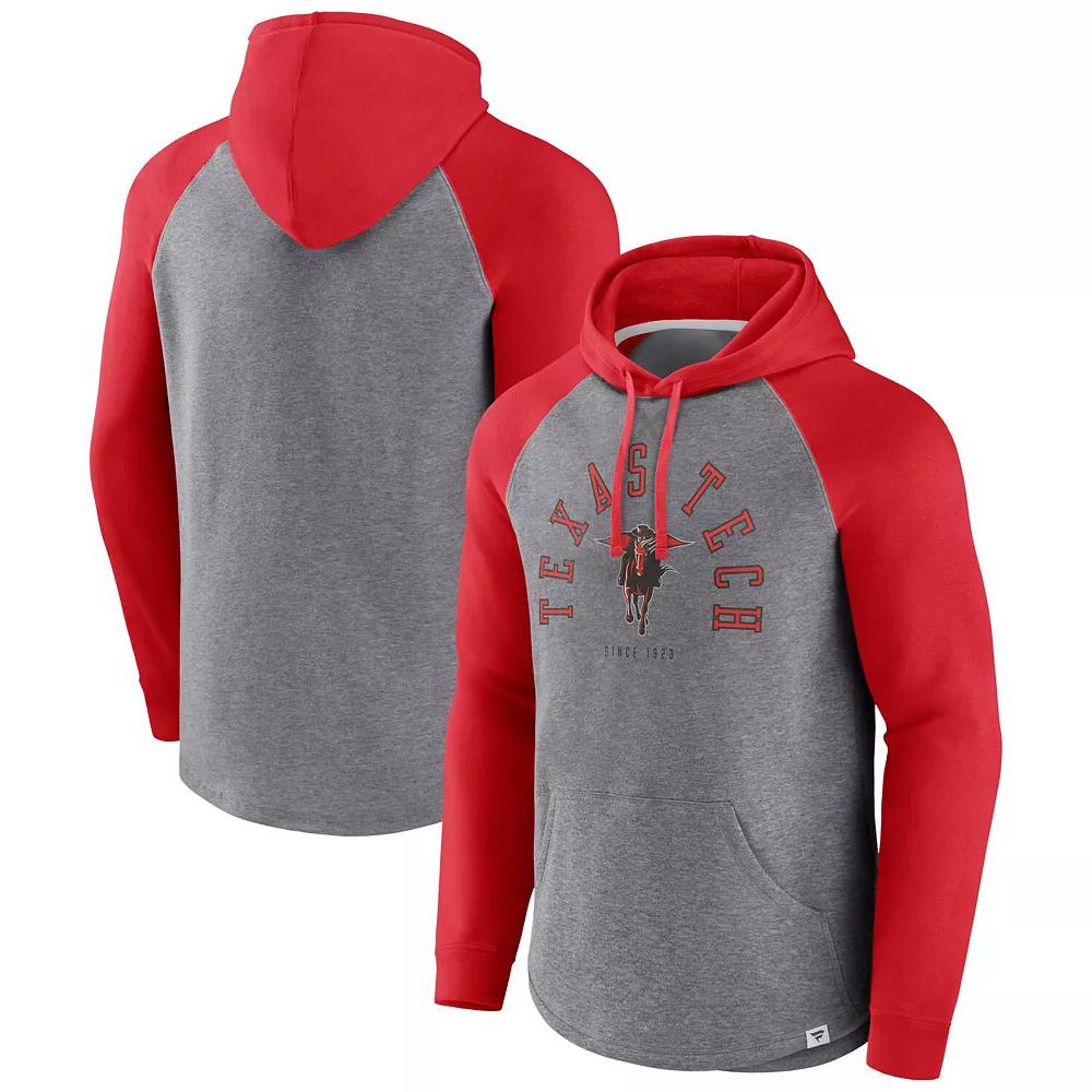 Men's Fanatics Branded Red/Heather Gray Texas Tech Red Raiders Wrap Up Raglan Pullover Hoodie, Size: Large Product Image