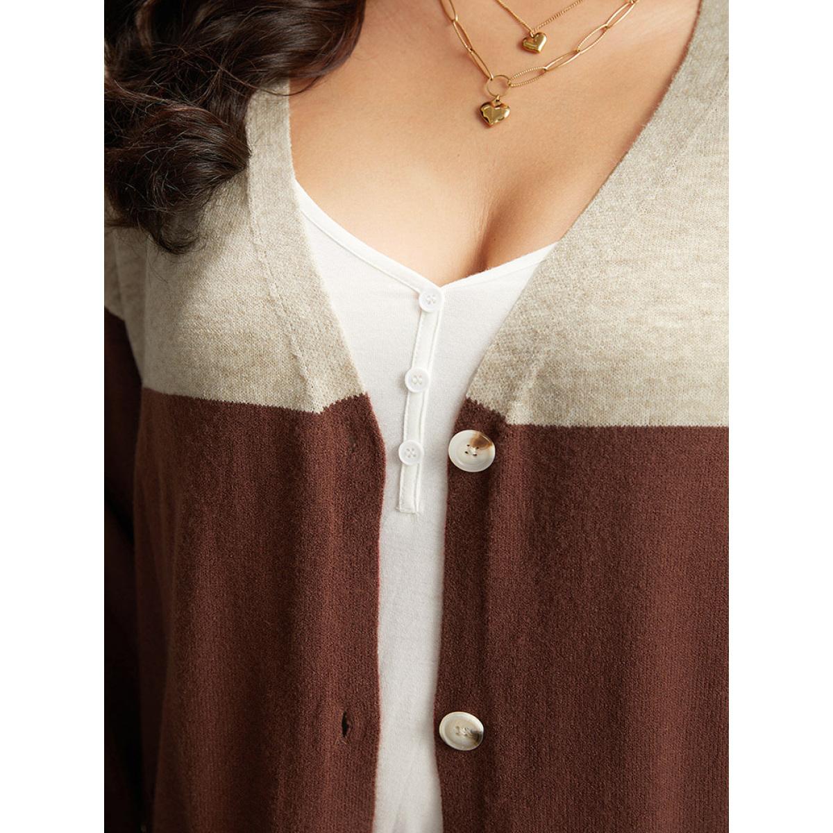 Plus Size Supersoft Essentials Anti-Pilling Contrast Button Up Pullover Brown Women Casual Loose Long Sleeve Dailywear Cardigans BloomChic 18-20/2X Product Image