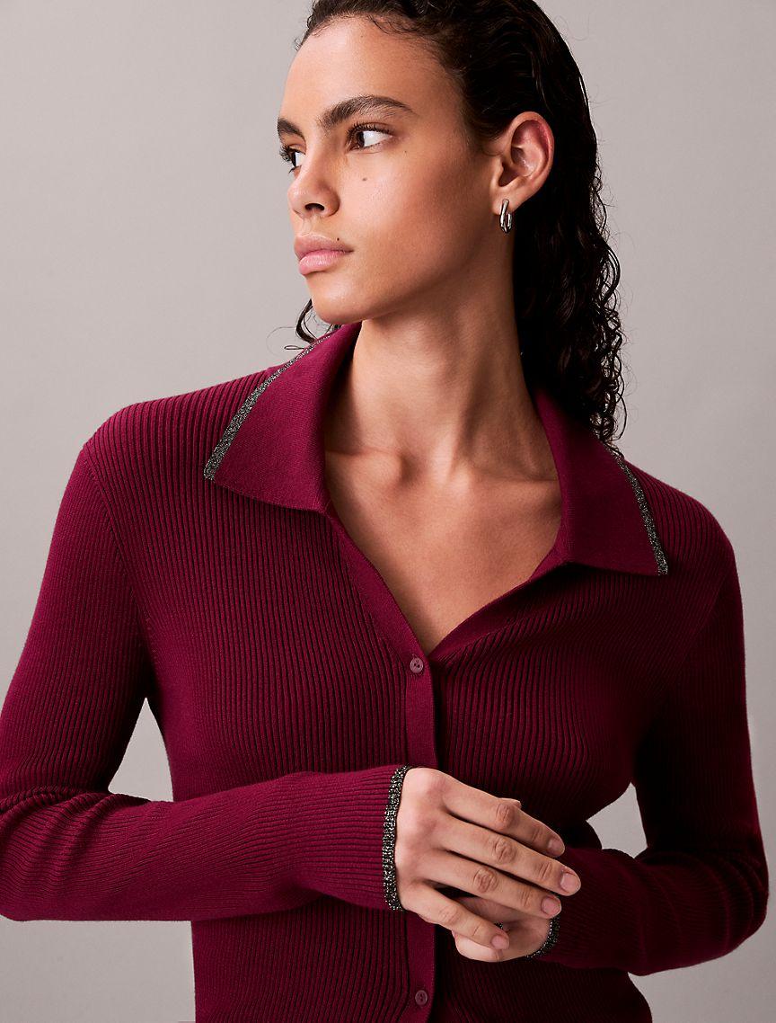 Smooth Cotton Rib Tipped Polo Cardigan Product Image