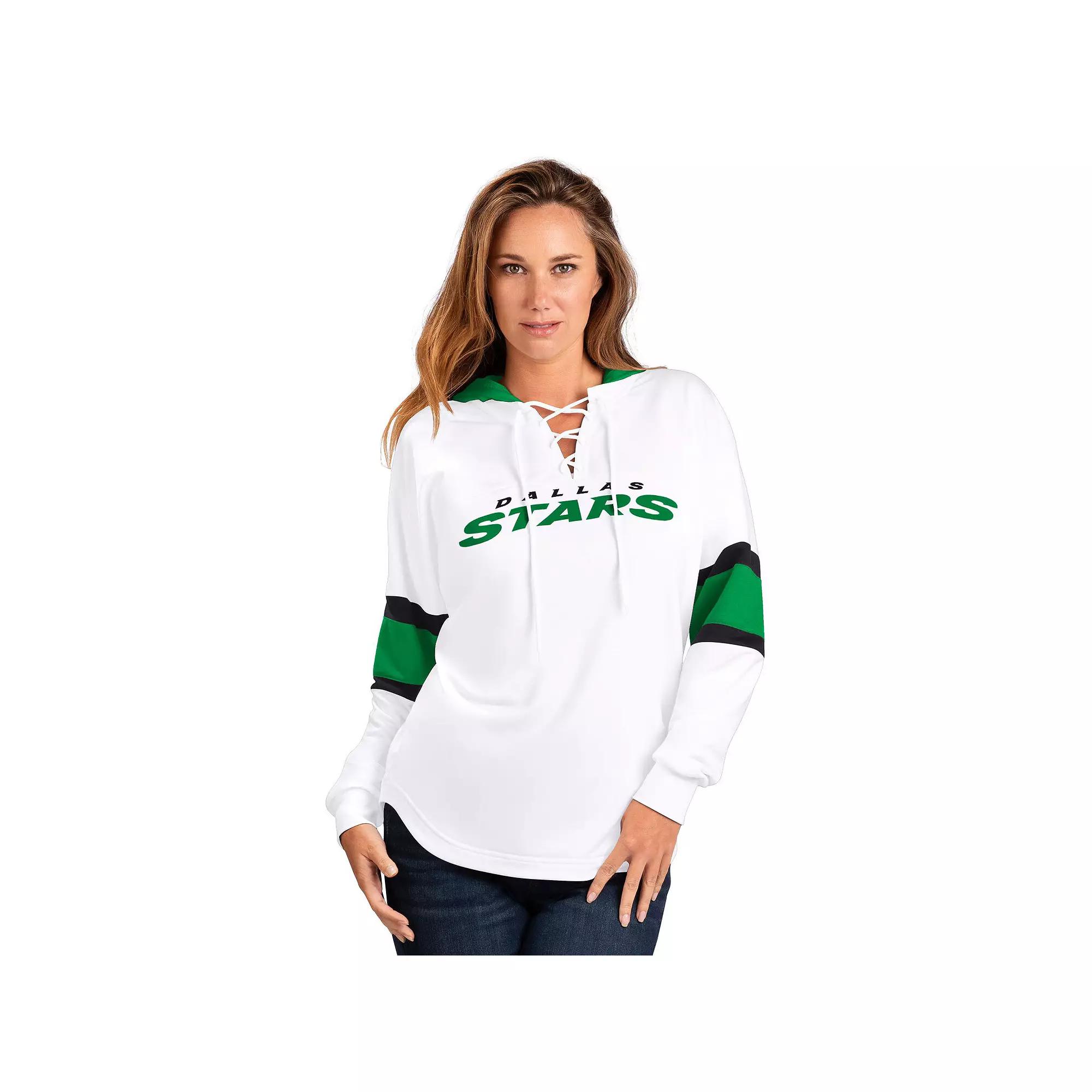Women's G-III 4Her by Carl Banks  White Dallas Stars Goal Zone Long Sleeve Lace-Up Hoodie T-Shirt, Size: Large, Str White Product Image