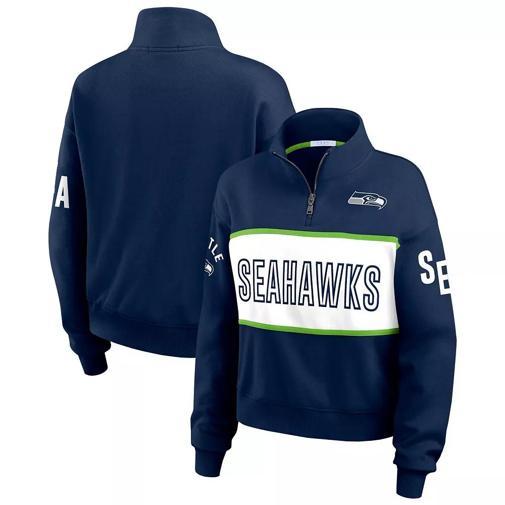 Women's WEAR by Erin Andrews College Navy Seattle Seahawks Quarter-Zip Jacket, Size: Medium, Team Product Image