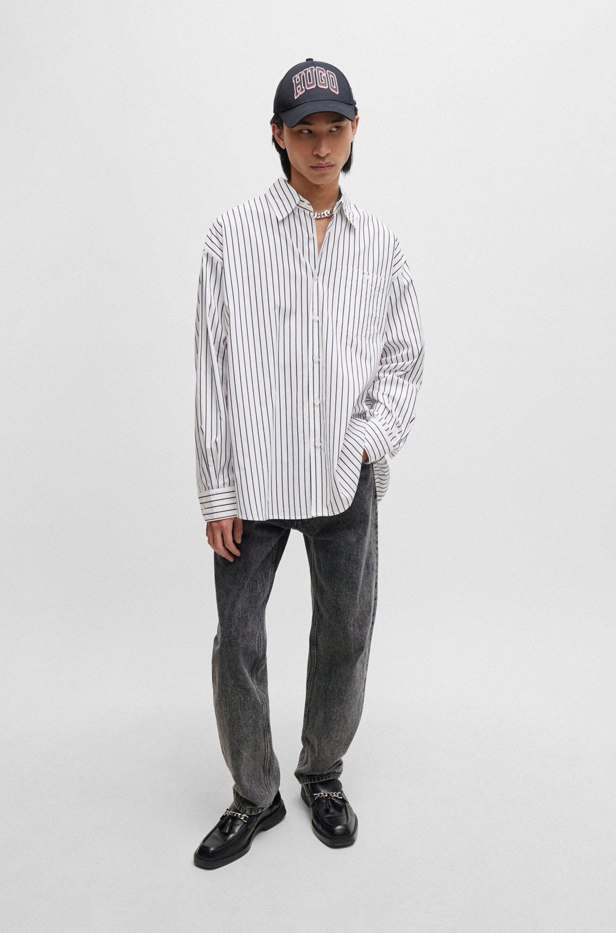 Oversize-fit shirt in striped cotton poplin Product Image