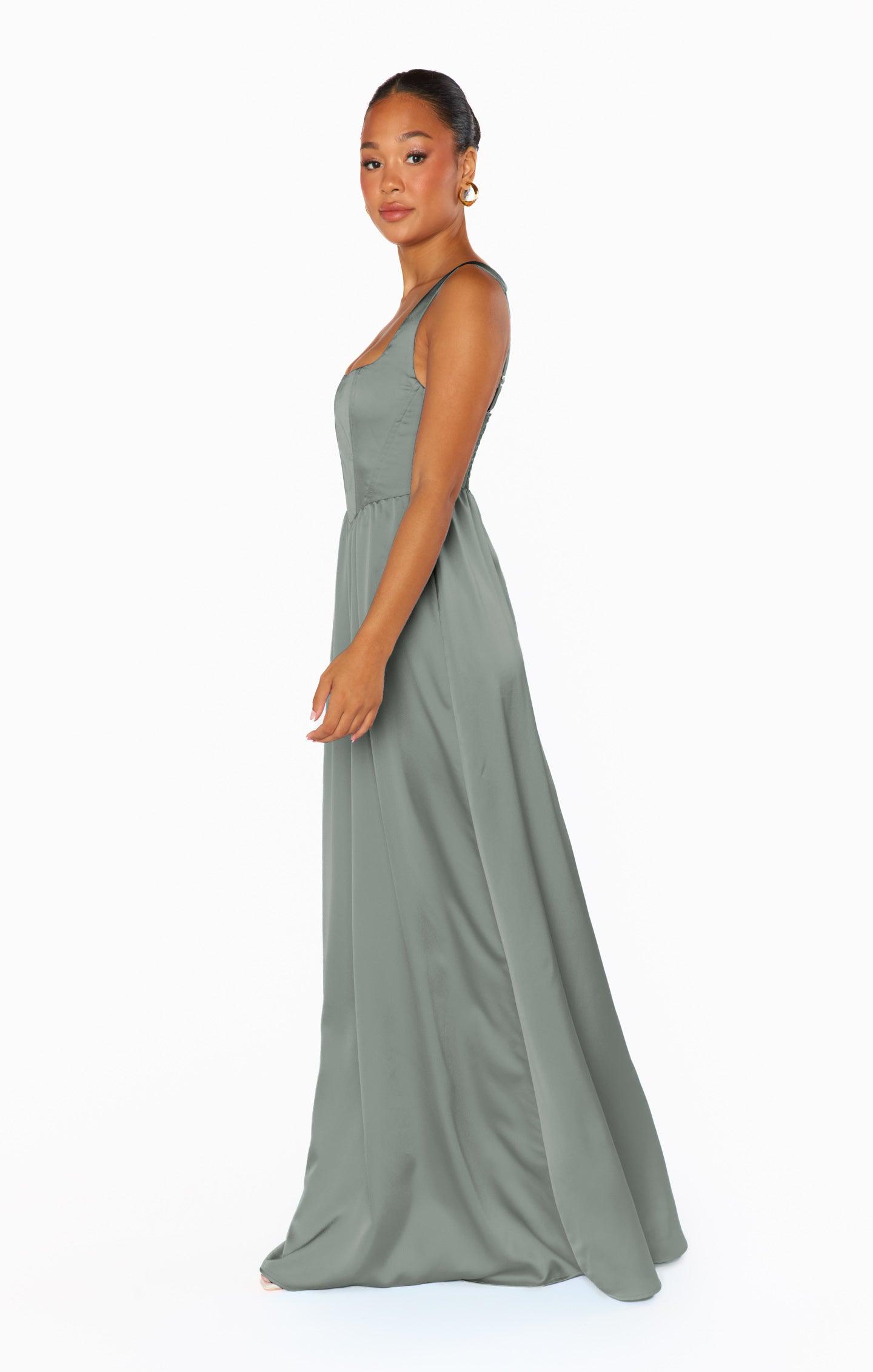 Nina Maxi Dress ~ Deep Sage Luxe Satin Product Image