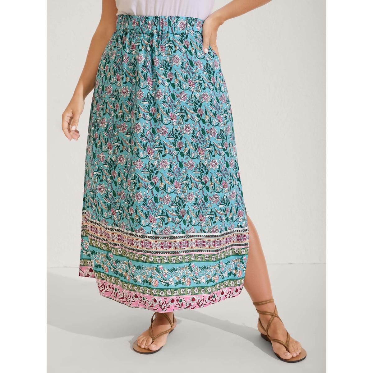 Plus Size Floral Print Tassels Co-Ord Set Arctic Women Vacation Tie knot No stretch Sleeve Half Sleeve Non 26/4X Two-Piece sets BloomChic Product Image