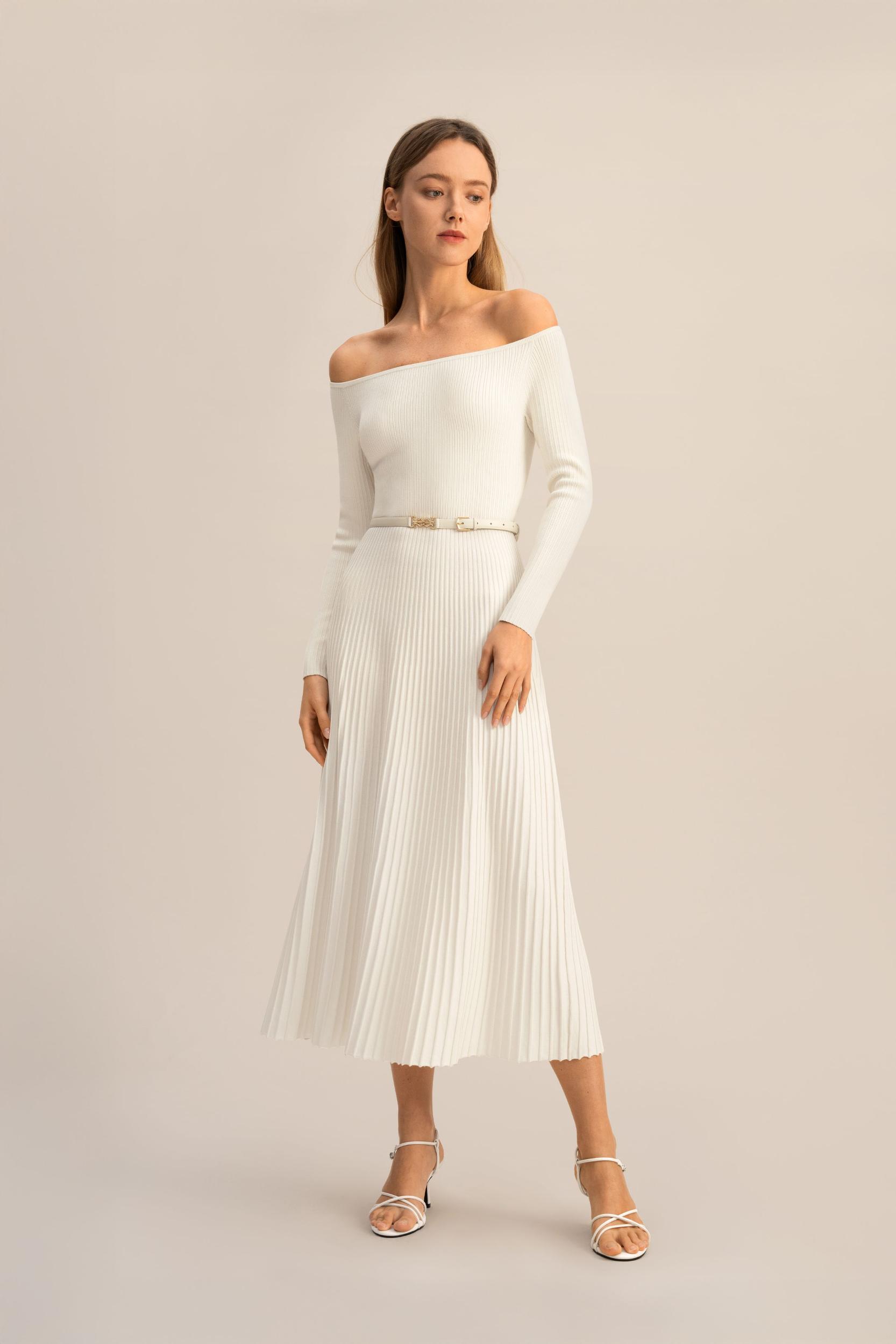 LILYSILK Womens Long Silk Dress | Silk Knitted | Exquisite Vertical Ribbing Dress | Natural White SP Product Image