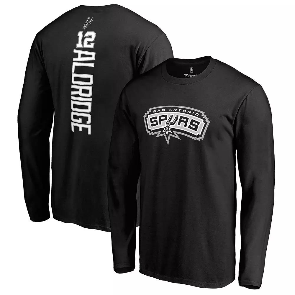 Men's Fanatics Branded LaMarcus Aldridge Black San Antonio Spurs Backer Name & Number Long Sleeve T-Shirt, Size: Small Product Image