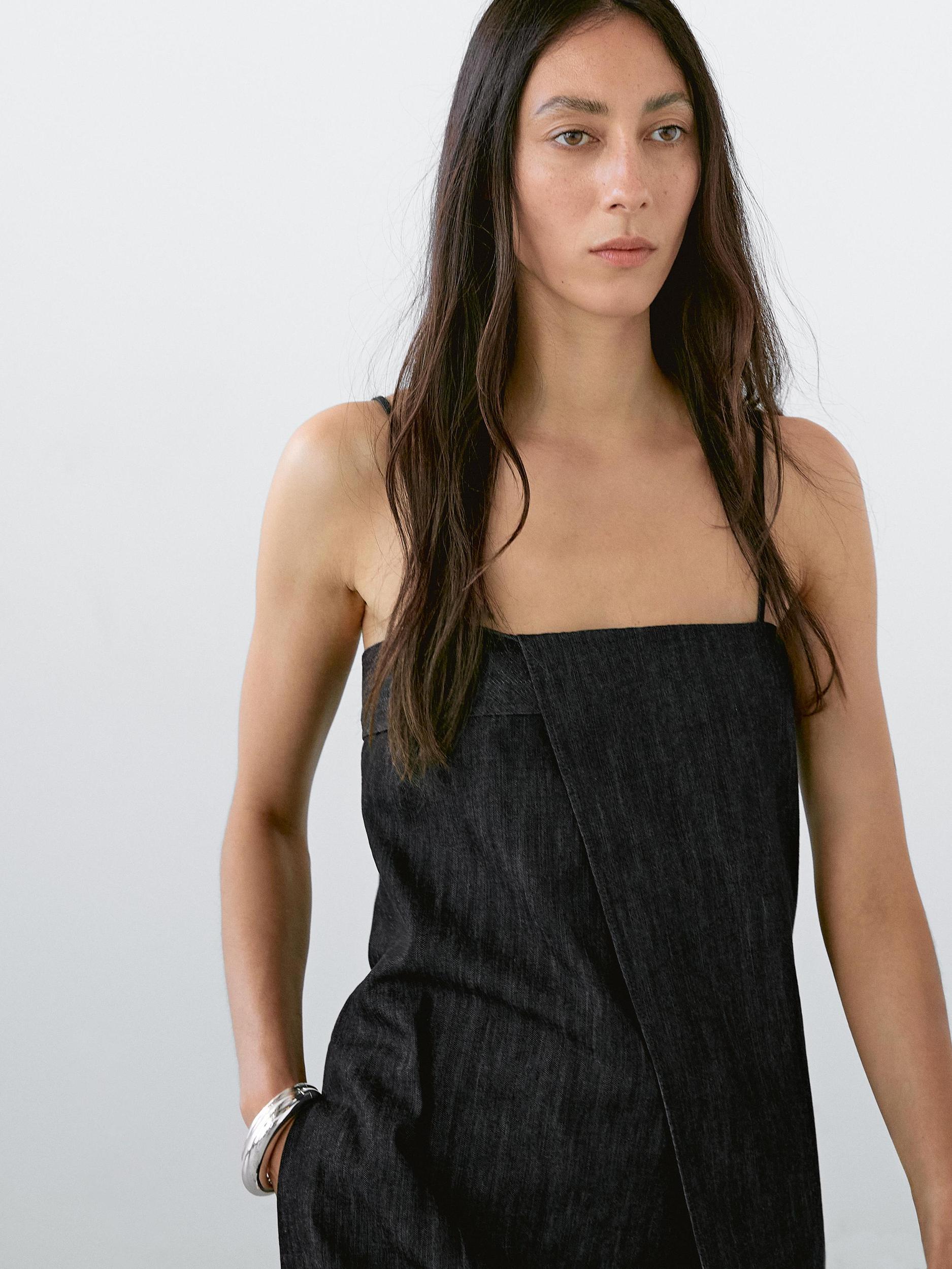 Short strappy denim dress Product Image