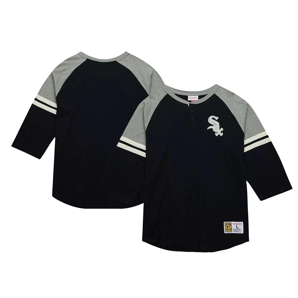 Men's Mitchell & Ness Black Chicago White Sox Cooperstown Collection Legendary Raglan Slub Henley 3/4-Sleeve T-Shirt,  Product Image