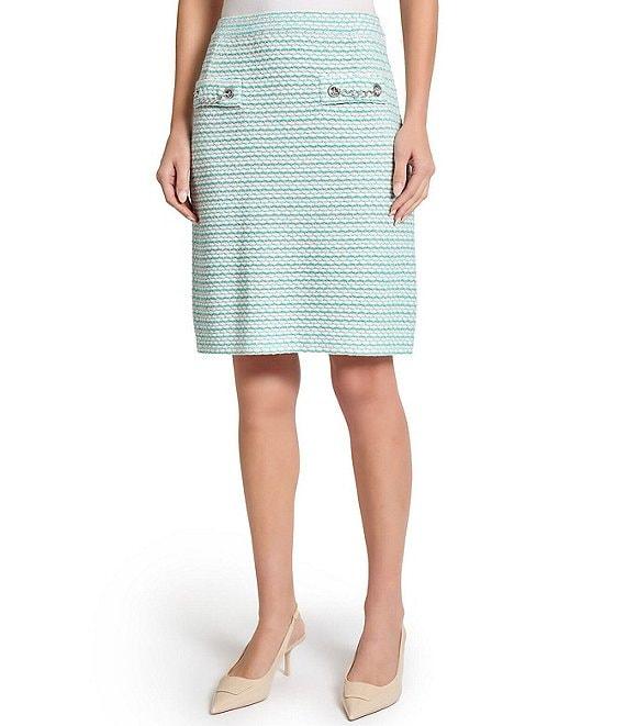 Ming Wang x Tanya Foster Textured Stitch Knit Chain Trim Pull-On Skirt Product Image