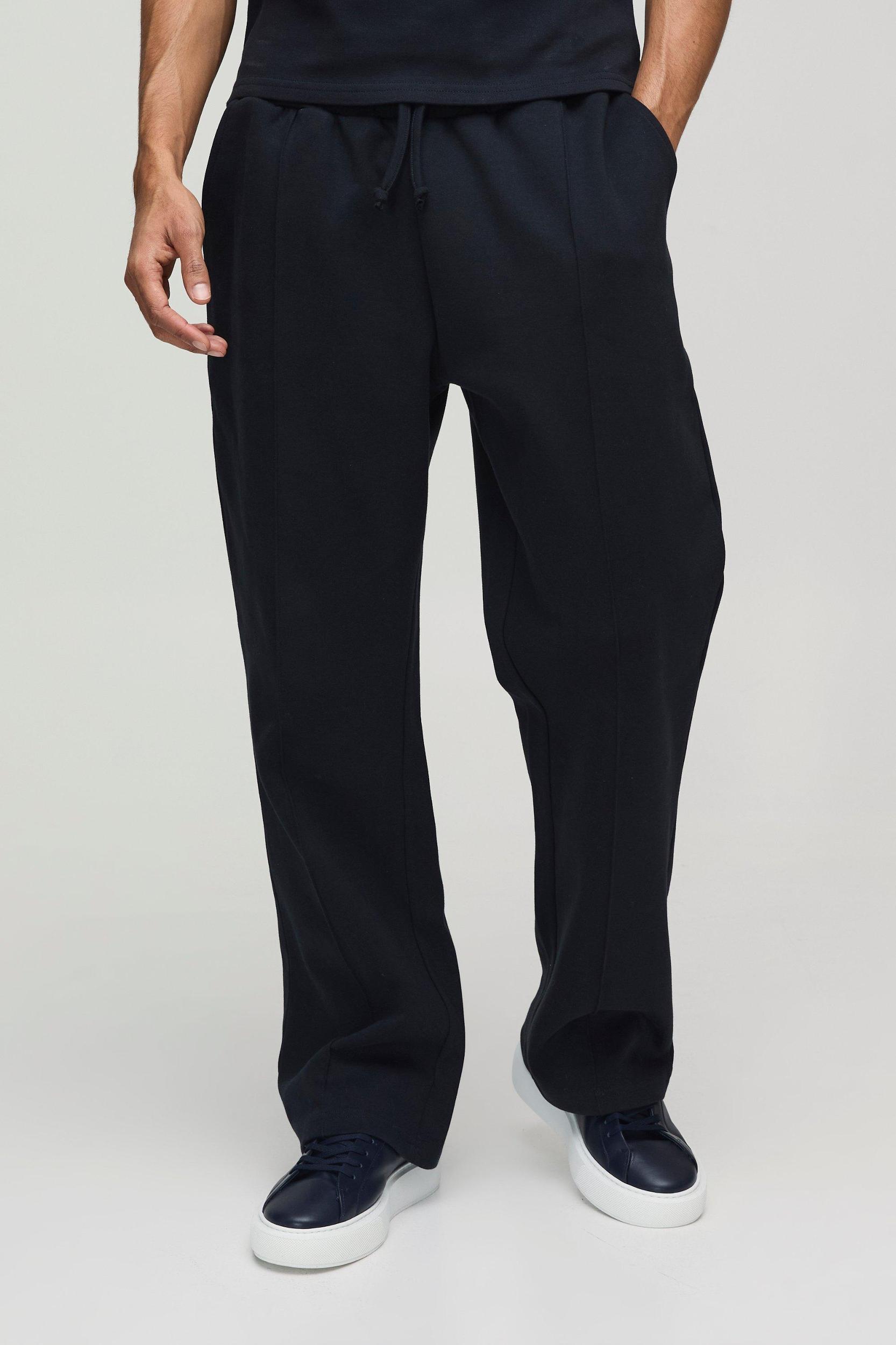 Straight Leg Interlock Pintuck Sweatpants | boohooMAN USA Product Image