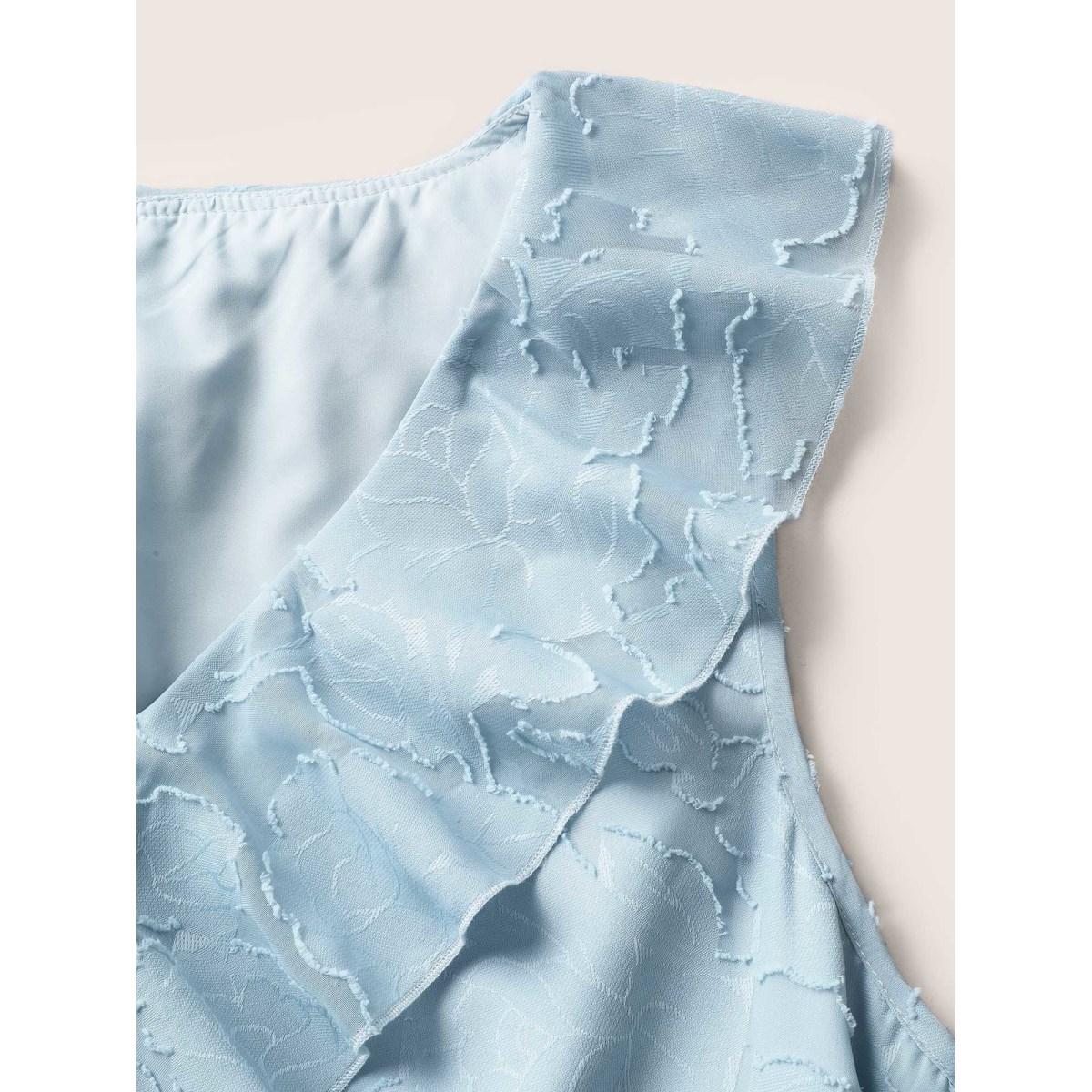 Plus Size Plisse Ruffle Trim Gathered Sleeveless Dress LightBlue Women Elegant Texture V-neck Sleeveless Curvy BloomChic 26/4X Product Image