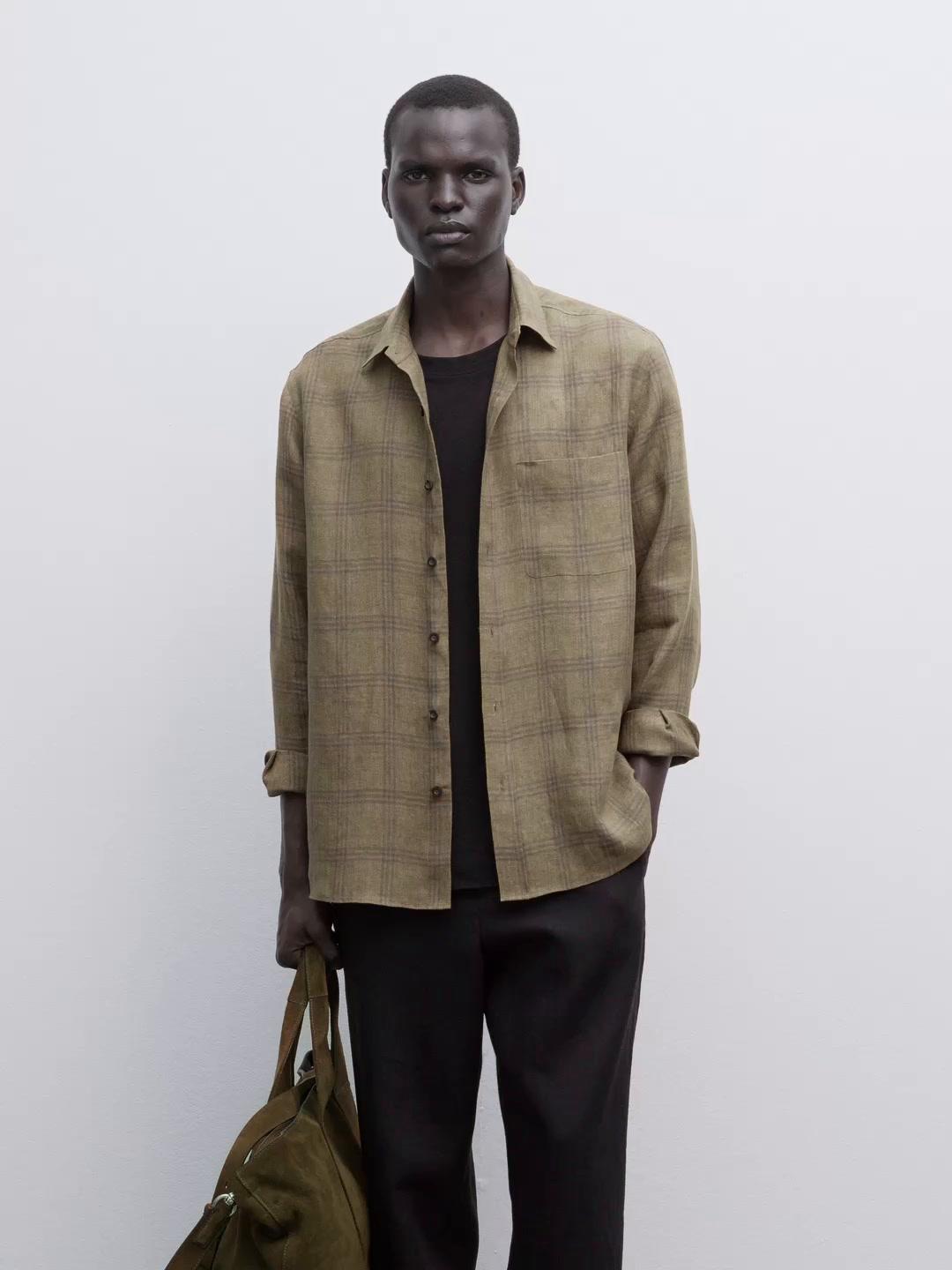 Regular fit linen check shirt Product Image