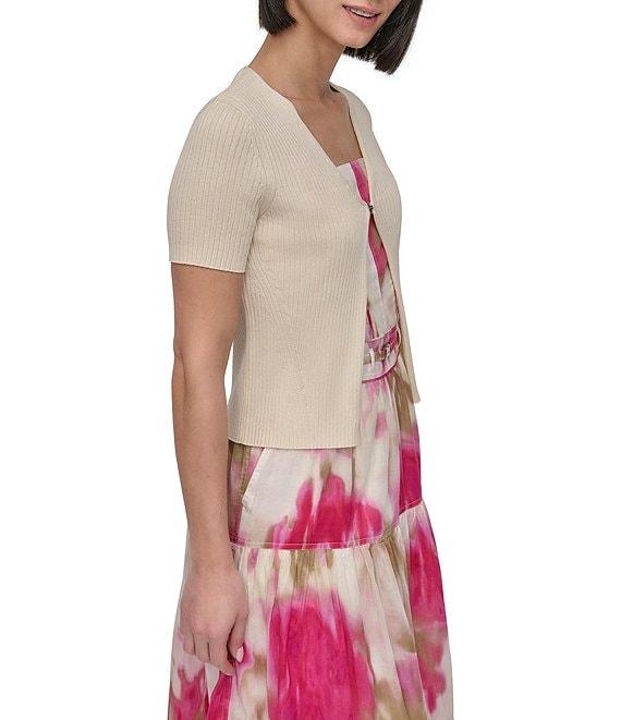 DKNY by Donna Karan Ribbed Knit Short Sleeve Cardigan Product Image