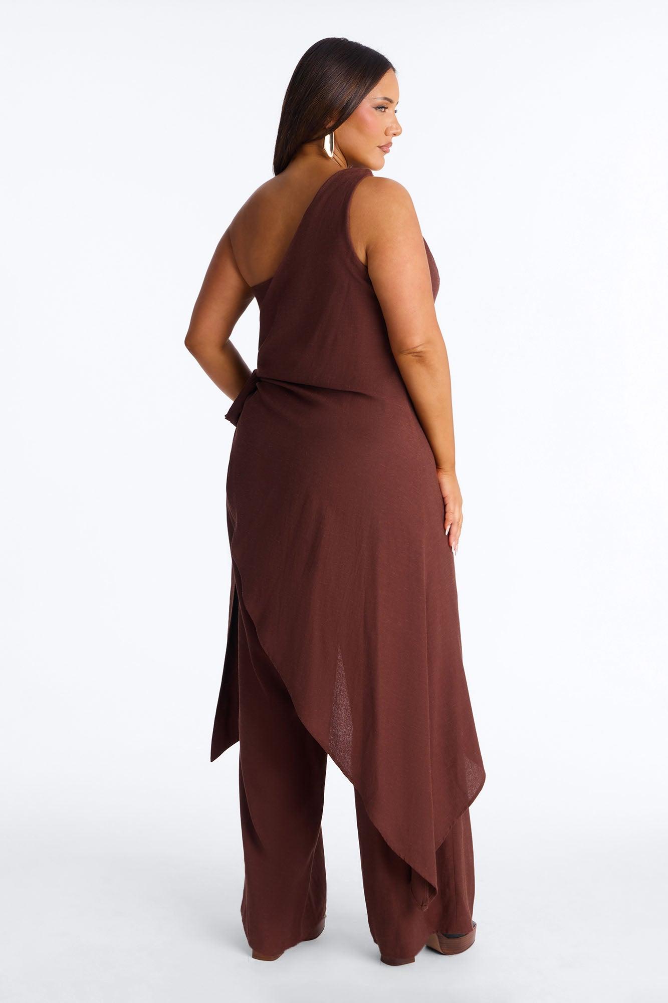 Zena Off Shoulder Draped Jumpsuit - Chocolate Female Product Image