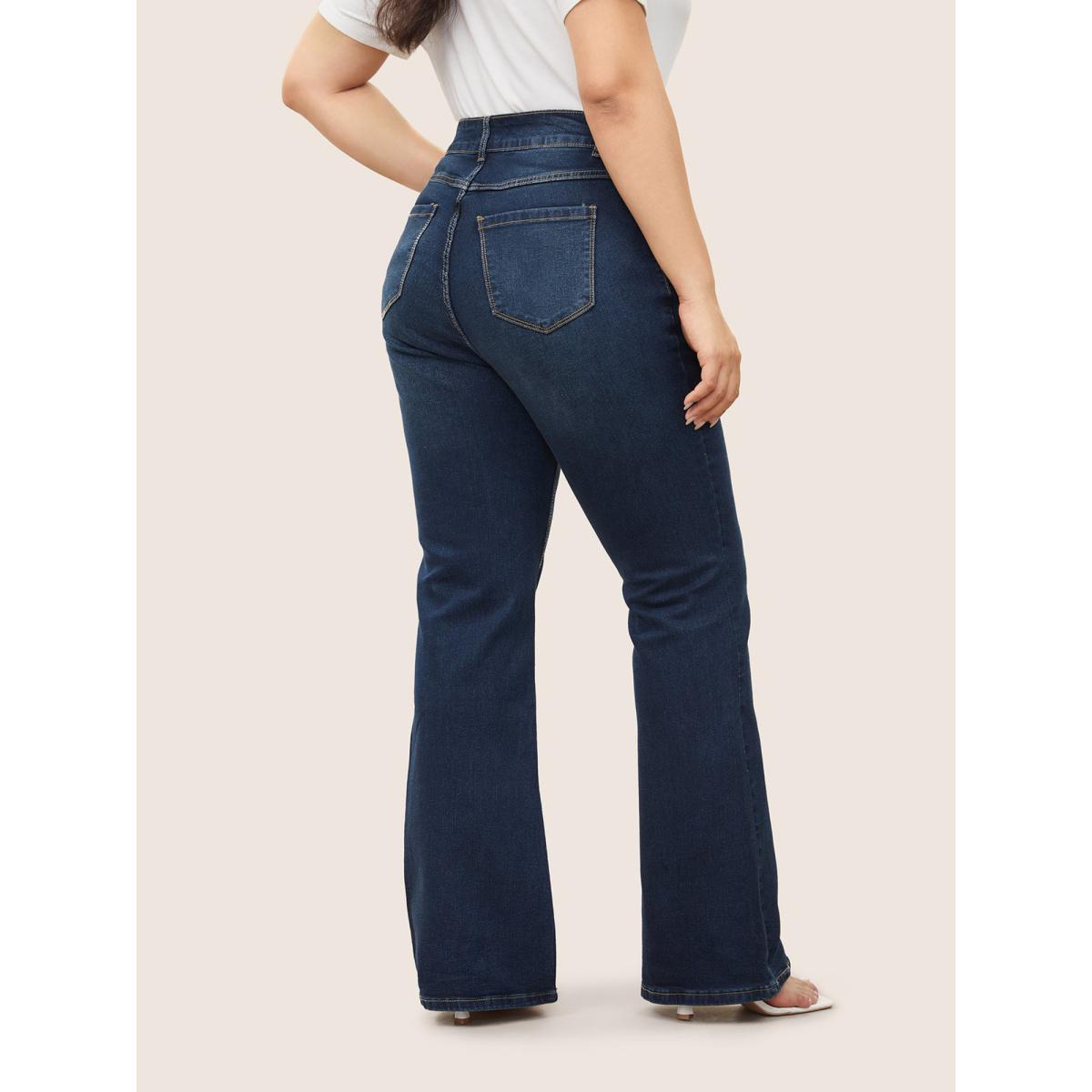 Plus Size Bootcut Very Stretchy Mid Rise Medium Wash Sculpt Waist Jeans Women Blue Timeless Plain Non High stretch Slanted pocket Jeans BloomChic 22/3X Product Image