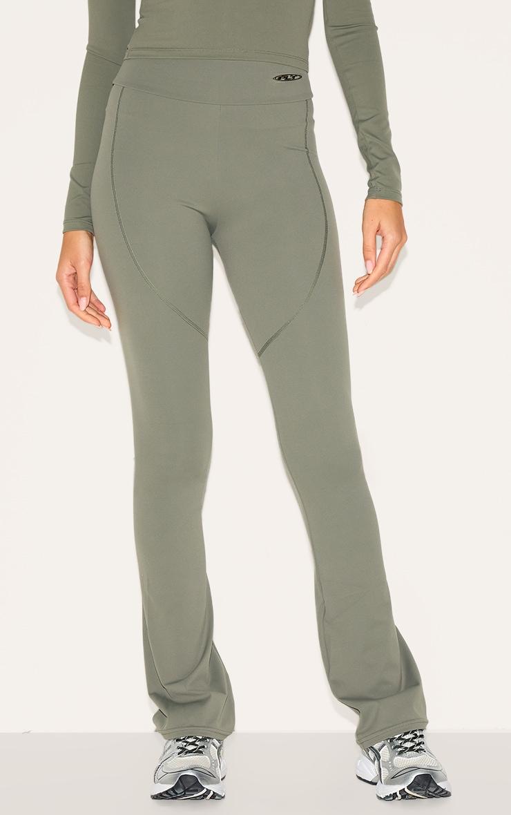 Olive Sport Metal Badge Sculpt High Waist Flare Pants Product Image