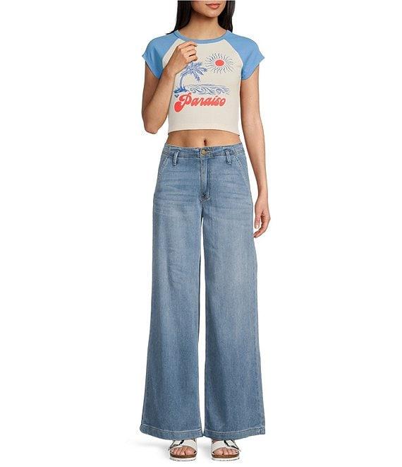 Roxy Paraiso Raglan Sleeve Color Block Crop Graphic Baby T-Shirt Product Image