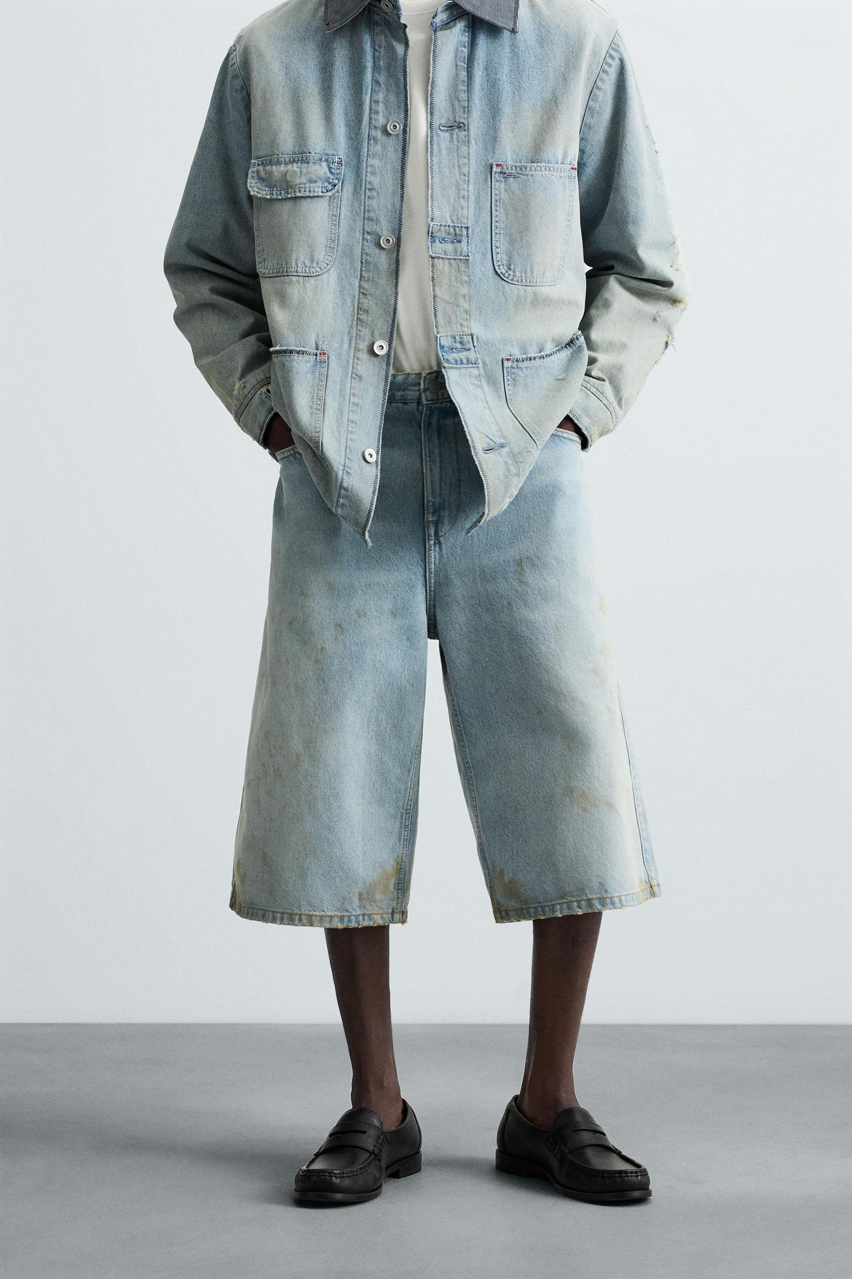 VINTAGE EFFECT BAGGY FIT DENIM SHORTS Product Image