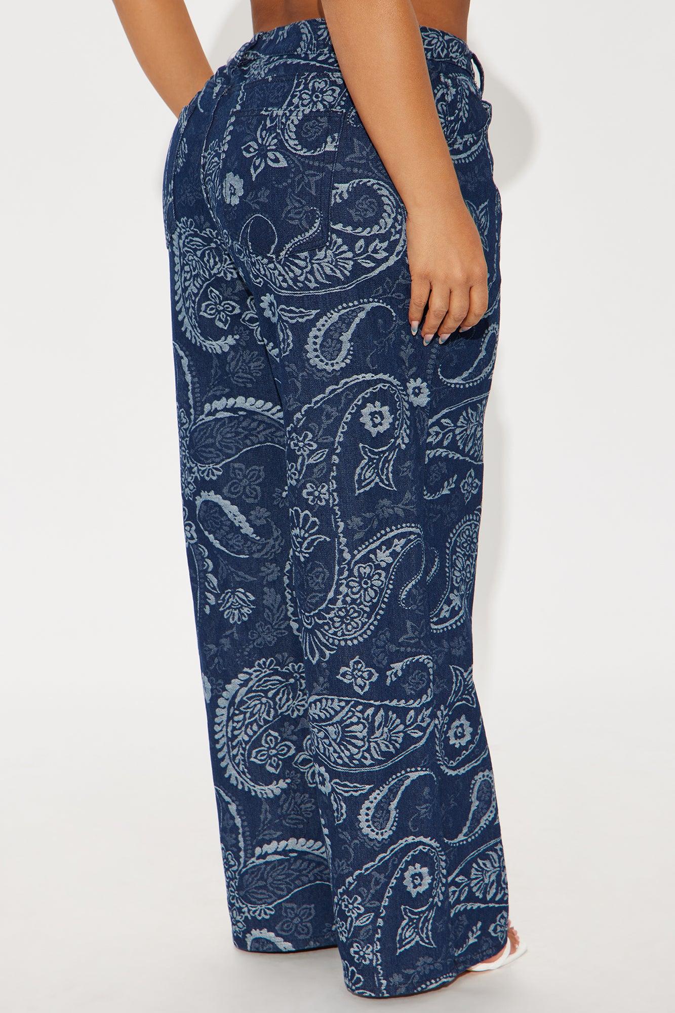 Paisley Dreams Jacquard Wide Leg Jeans - Dark Wash Female Product Image