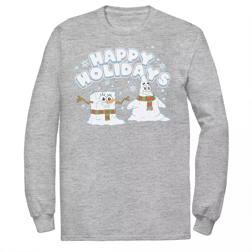 Men's Nickelodeon Spongebob Squarepants Patrick Star Snowmen Happy Holidays Long Sleeve Graphic Tee,  Product Image