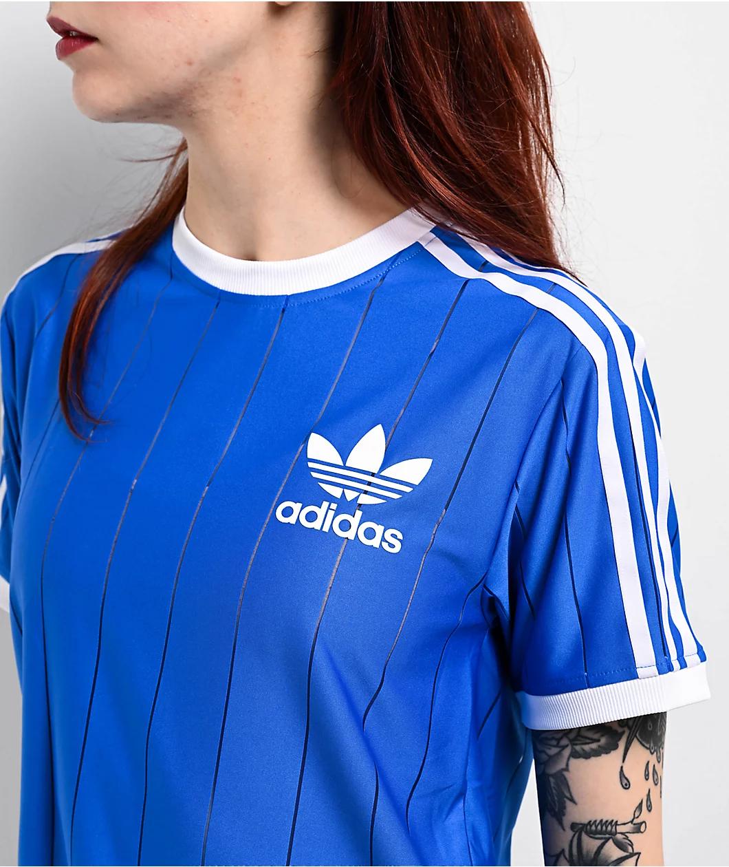 adidas Adicolor 3-Stripes Pinstripe Blue T-Shirt Product Image