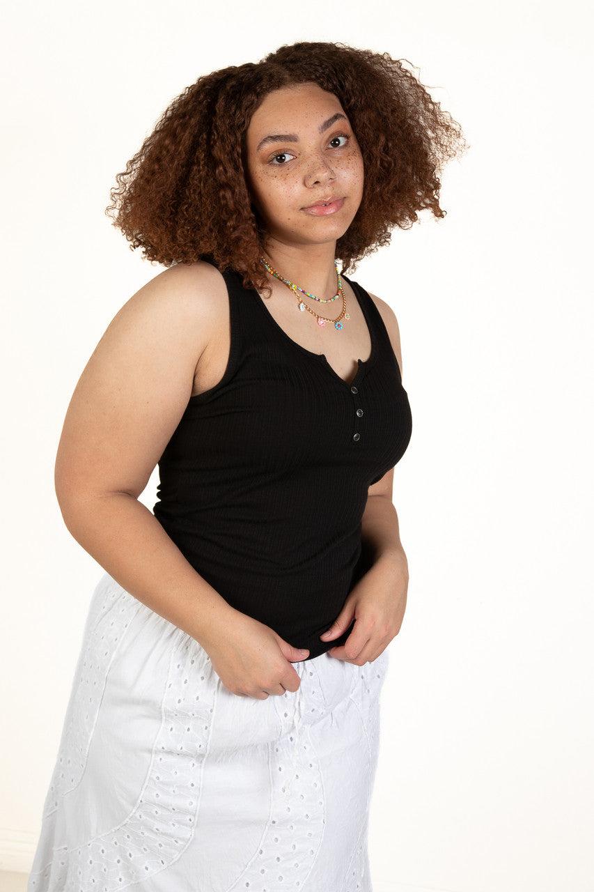 Extended Sizes Black Notch Henley Tank Product Image