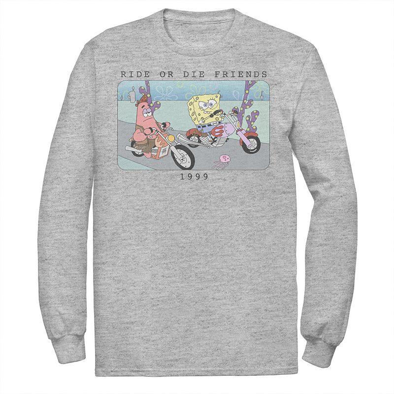 Men's Nickelodeon SpongeBob SquarePants Ride Or Die Friends 1999 Portrait Long Sleeve Graphic Tee,  Product Image