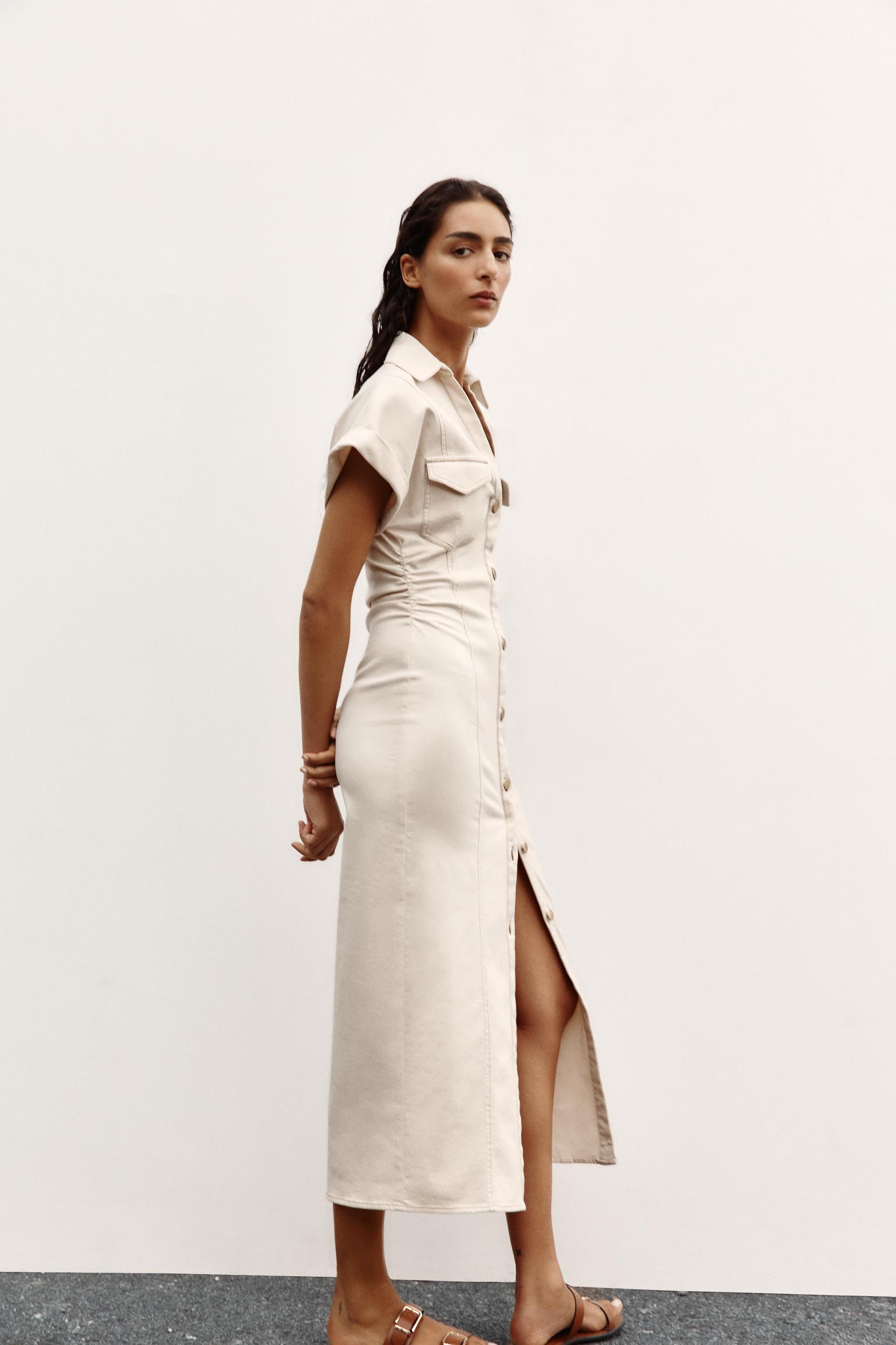 RUCHED WAIST MIDI DRESS Product Image