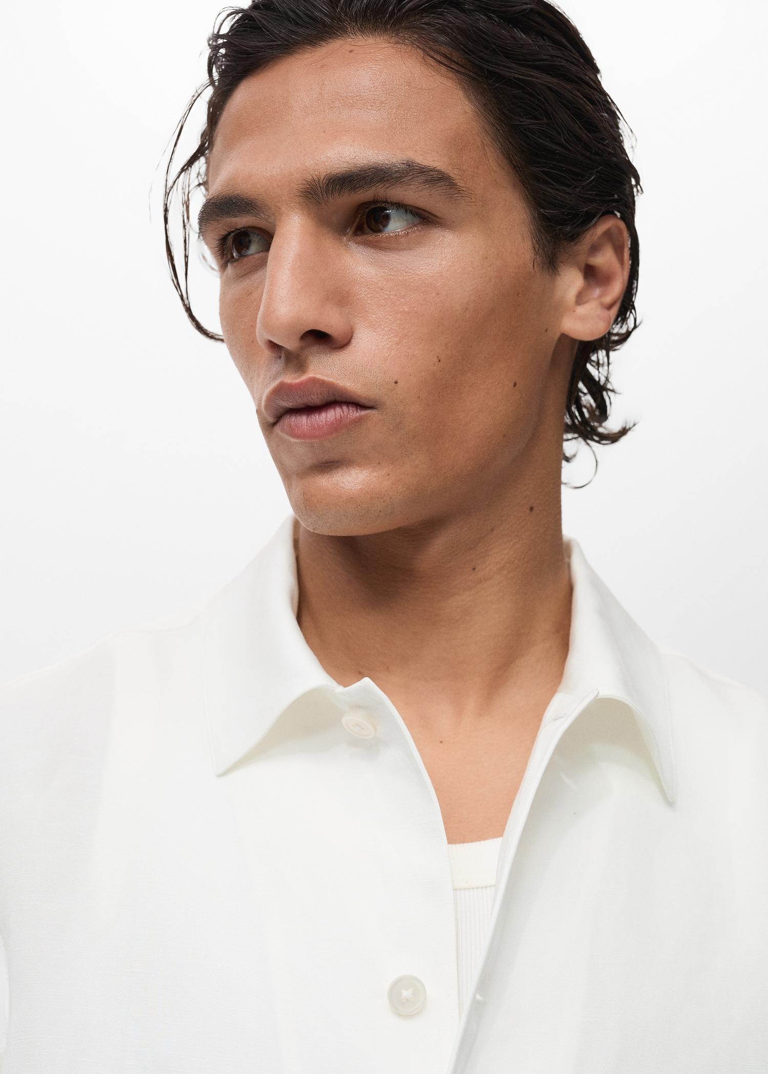 Linen-blend overshirt with pockets - Men | MANGO USA Product Image