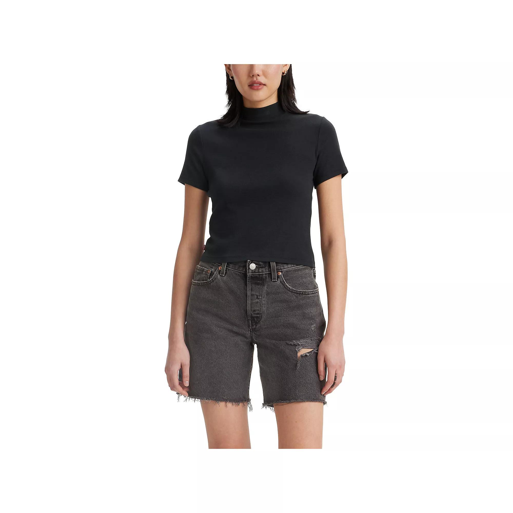 Women's Levi's® Effortless Short Sleeve Mock Neck Tee, Size: Large, Grey Night Product Image