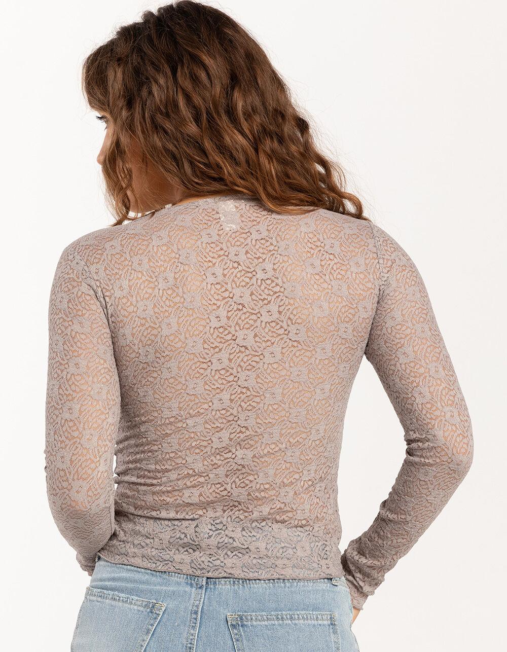 FULL TILT Lace Cinch Womens Long Sleeve Top - GRAY Product Image