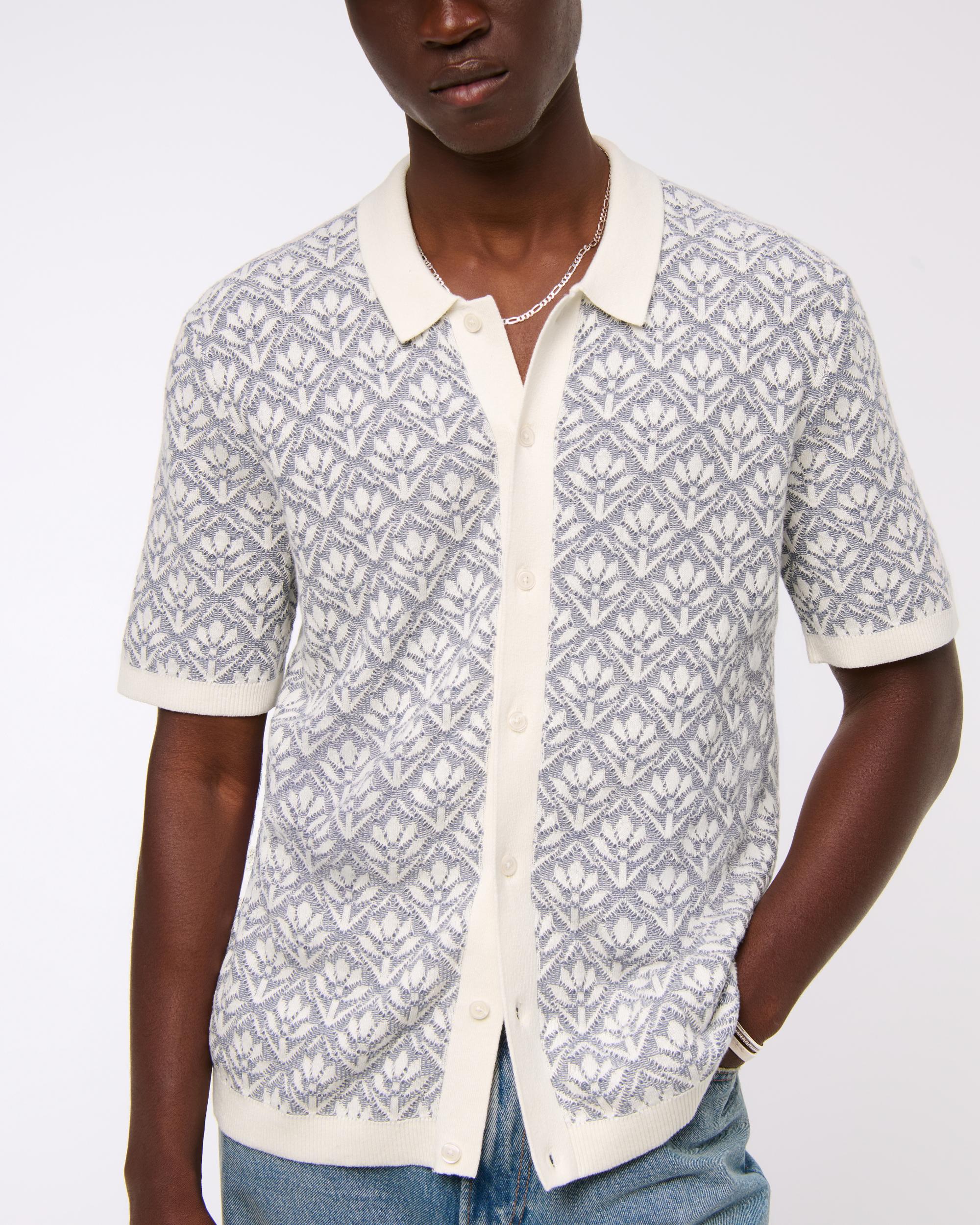 Jacquard Pattern Button-Through Sweater Polo Product Image