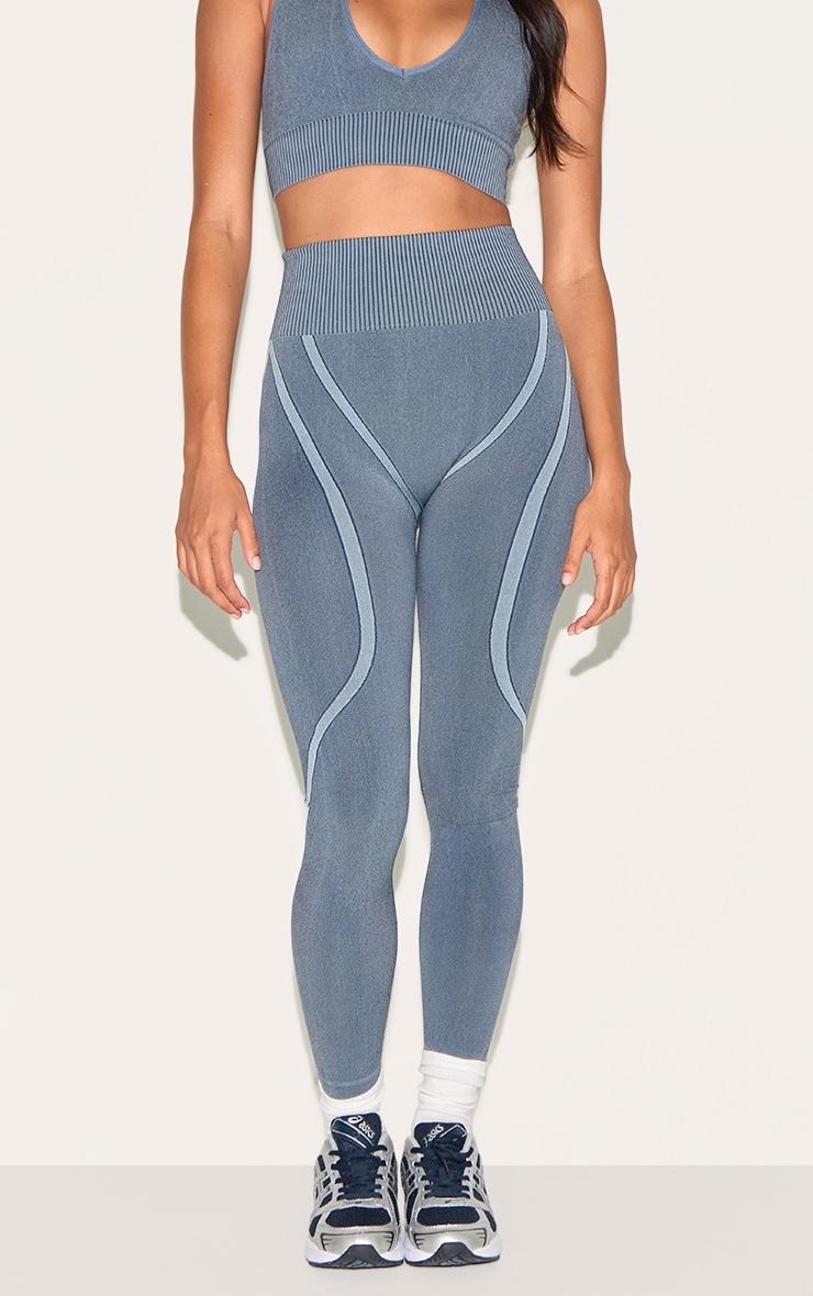 Midnight Blue Ribbed Seamless High Waisted Leggings Product Image